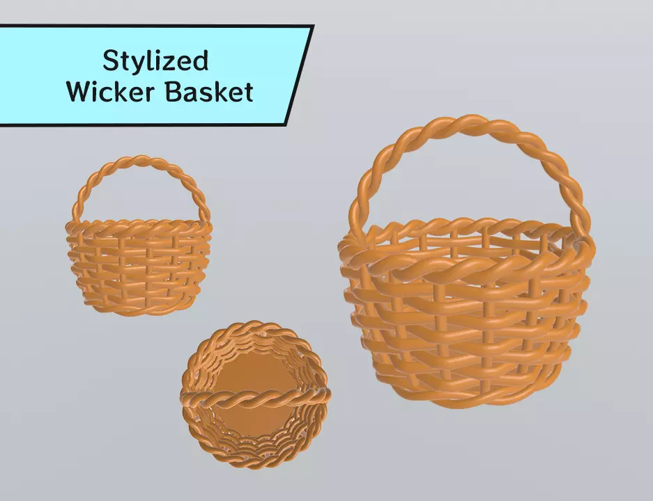 Stylized Wicker Basket Low-poly 3D model_0