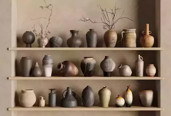 WABI SABI STYLE Clay Pot 3D Model DECOR SETS 0229 3D model