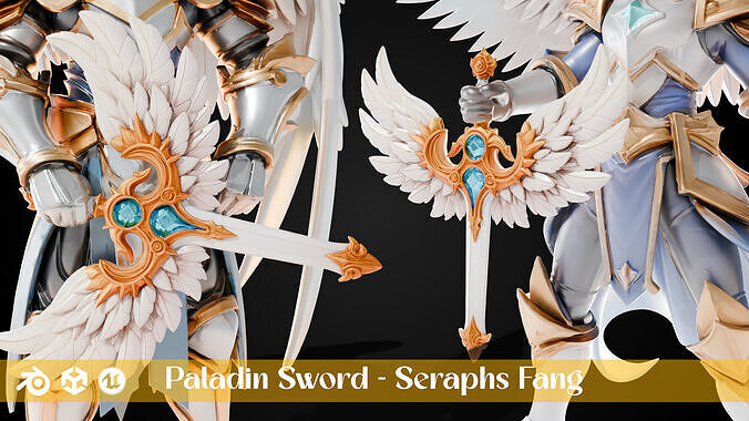 Stylized Sword - Paladin Sword Seraphs Fang - Game Ready 3D model