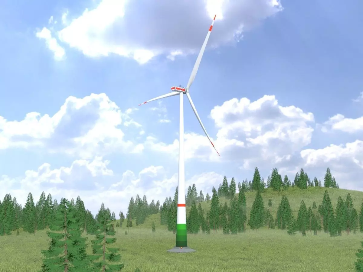 Wind-turbine with foundation E1 H-163 RD 172 m Low-poly 3D model_0