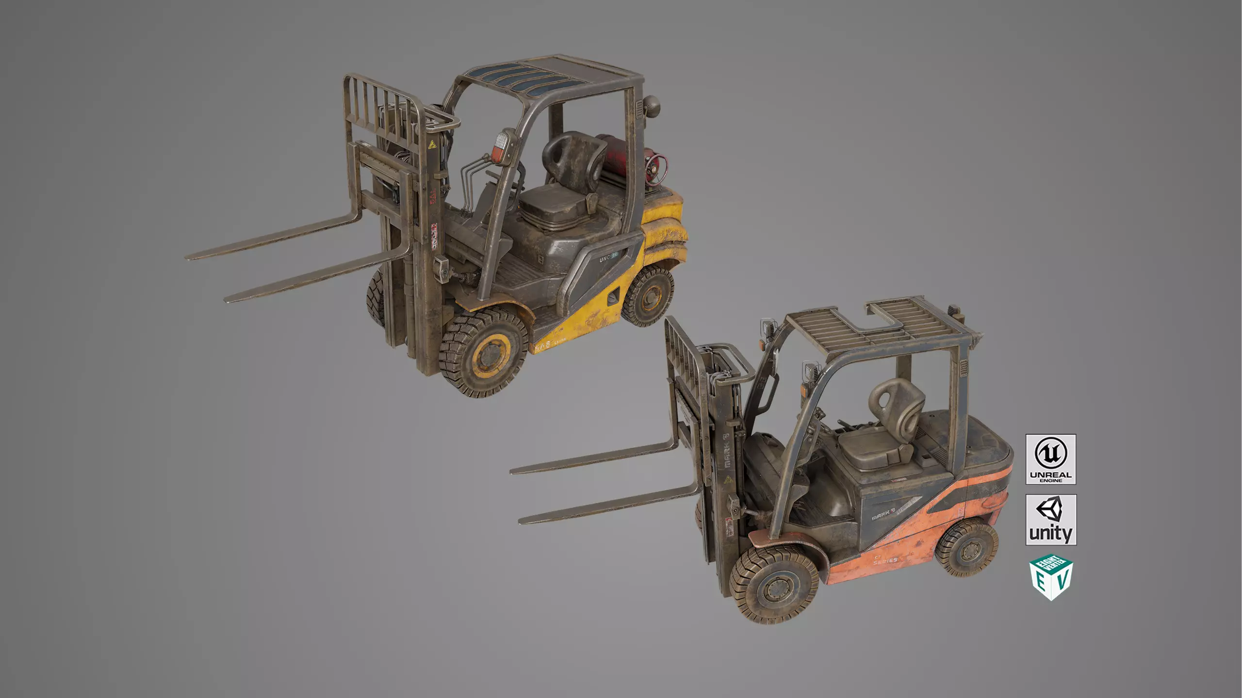  Dusty Forklift Trucks All PBR Unity UE Textures 3D Model Collection_0