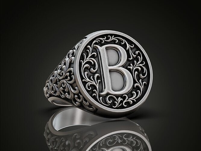 Monogram B Signet Ring Vintage Ornament 3D print model