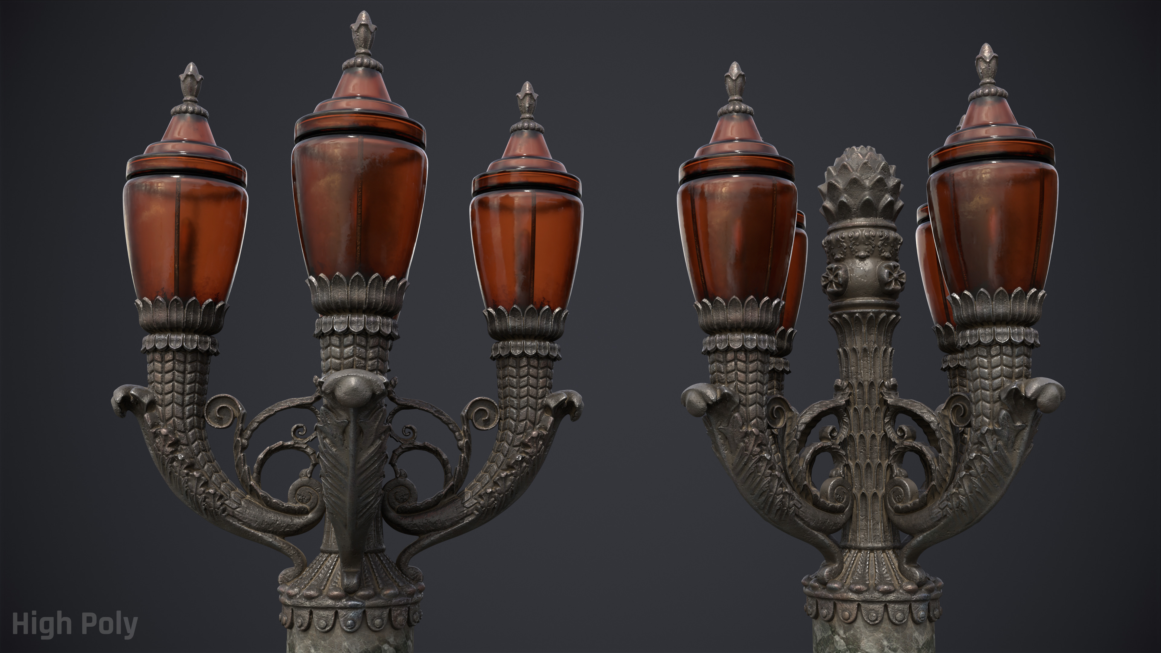 Street Lamp Hight Low Poly Low-poly 3D model_3