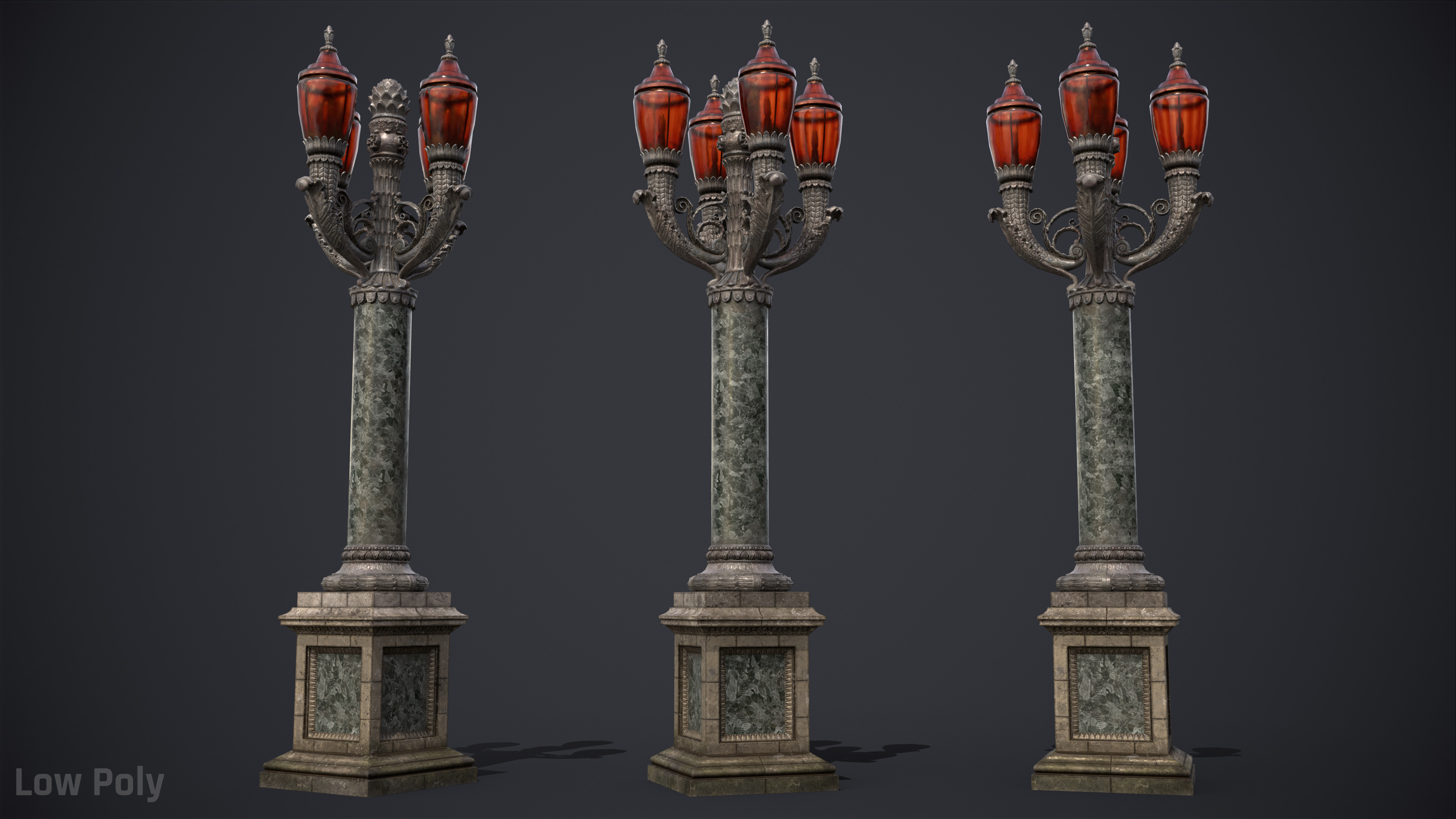 Street Lamp Hight Low Poly Low-poly 3D model_7