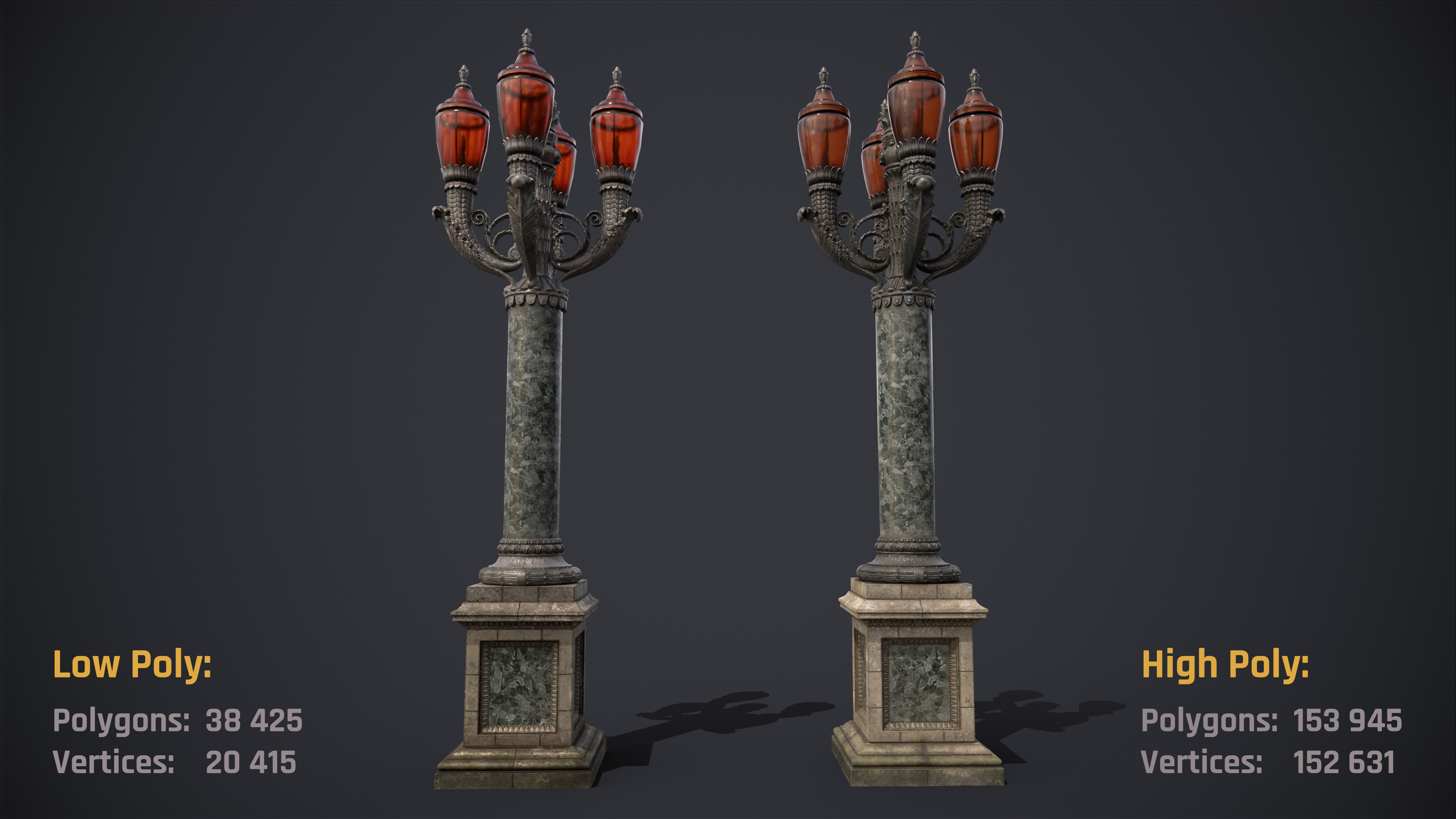 Street Lamp Hight Low Poly Low-poly 3D model_1