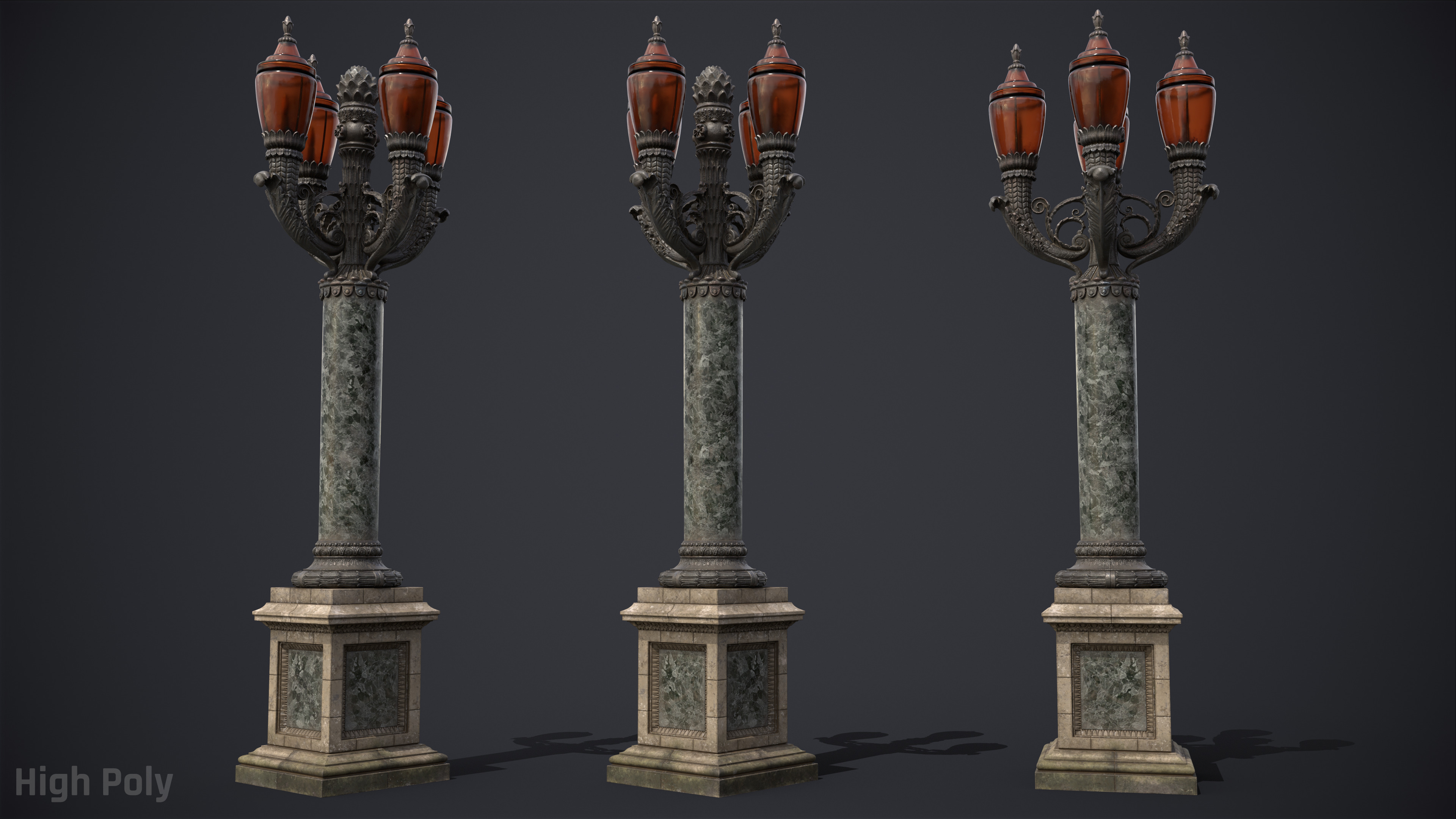 Street Lamp Hight Low Poly Low-poly 3D model_2