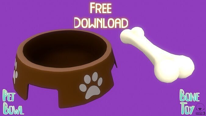 Stylized Brown Pet Bowl and Bone Toy Free low-poly 3D model