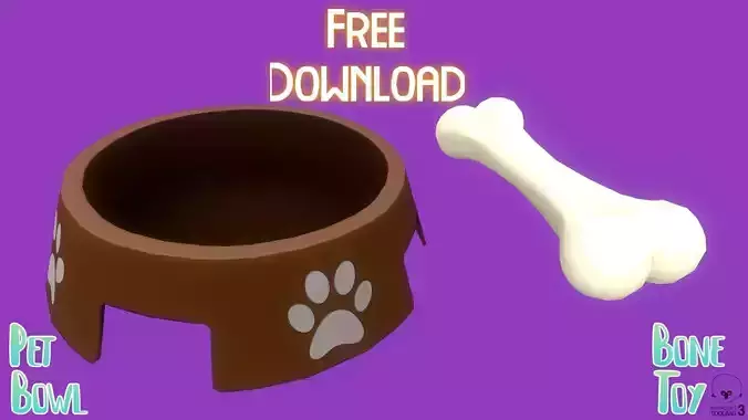 Stylized Brown Pet Bowl and Bone Toy
