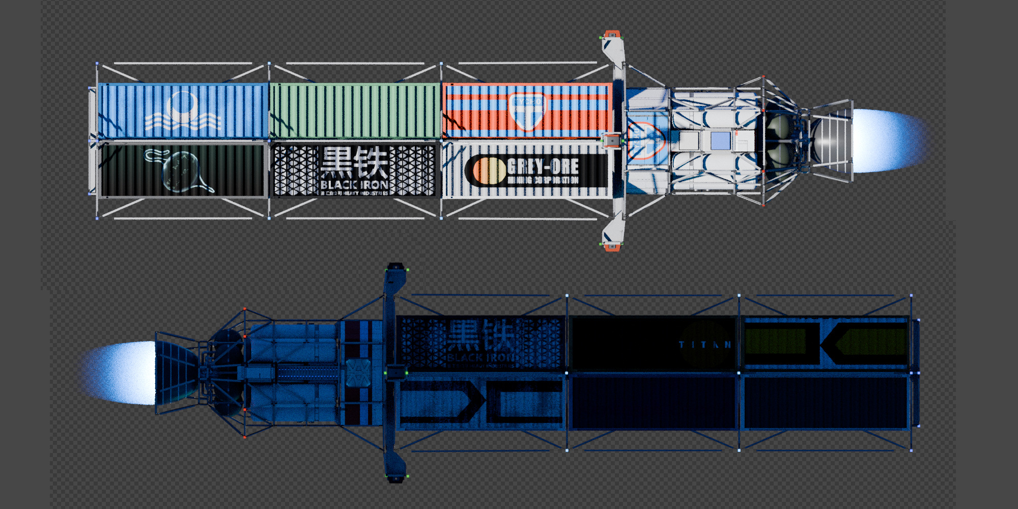 Space Freighter Model Low-poly 3D model_4