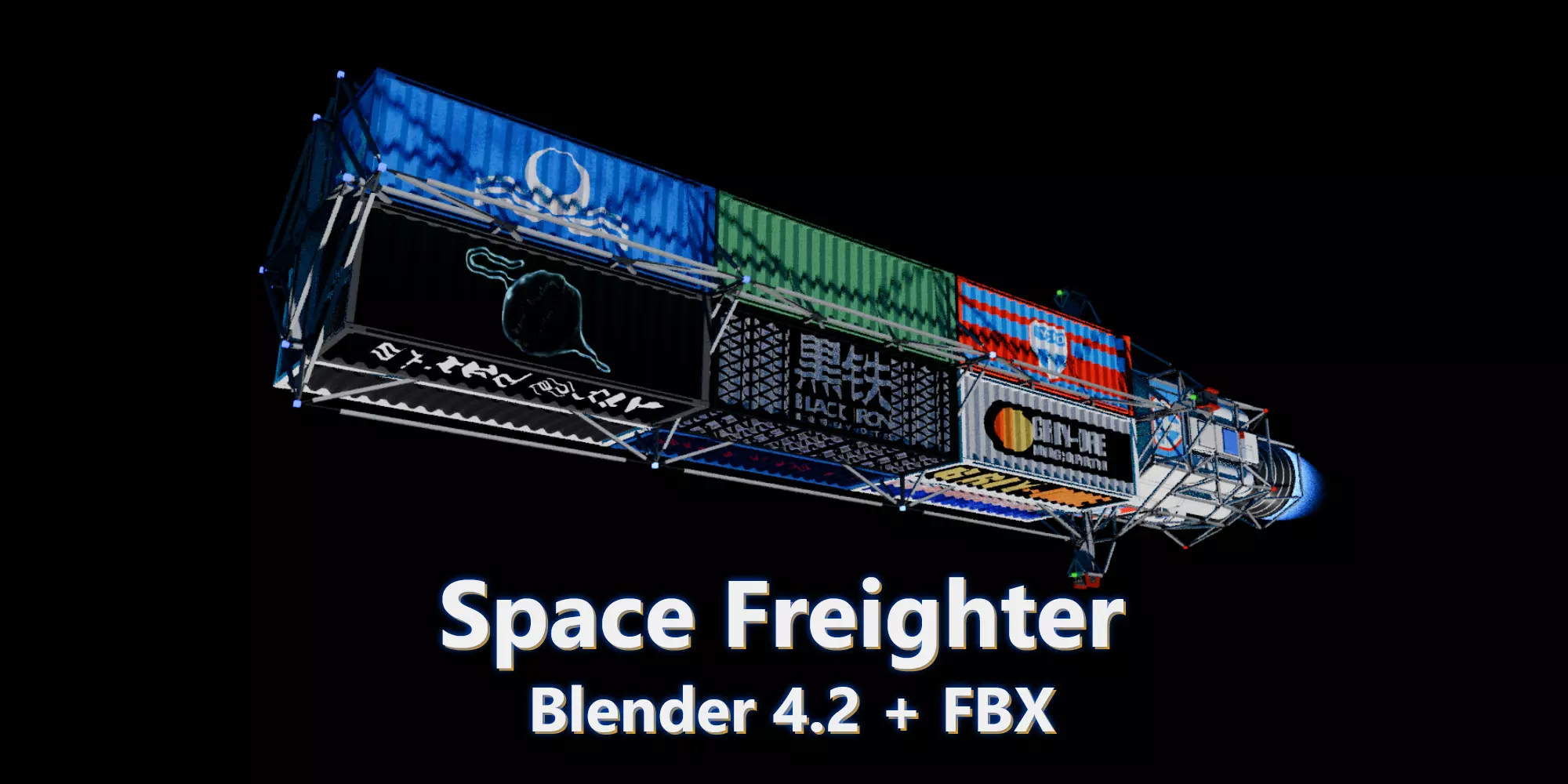 Space Freighter Model Low-poly 3D model_0