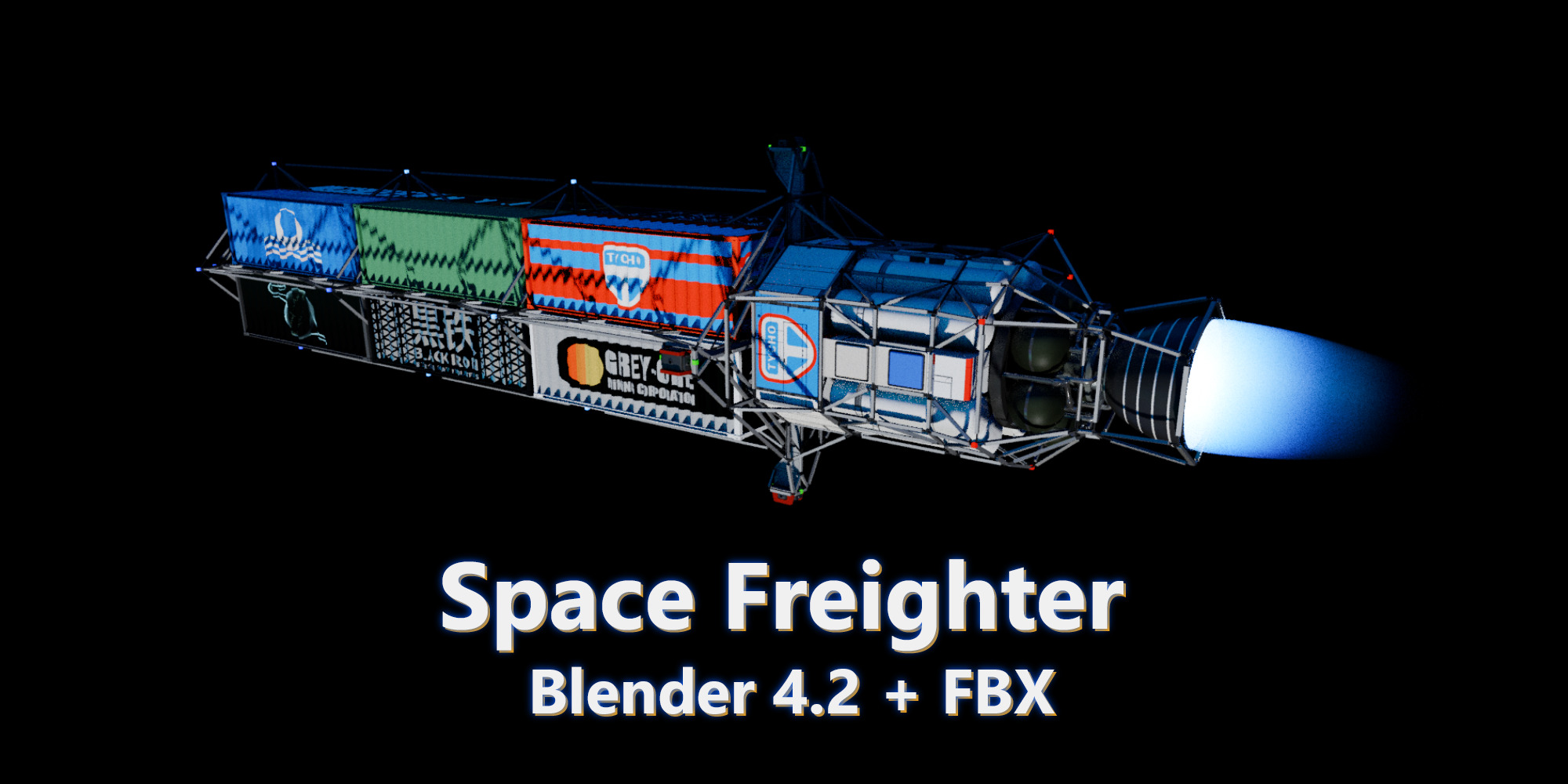 Space Freighter Model Low-poly 3D model_6