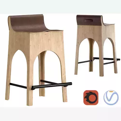 Jack Leather and Wood Stool Tan