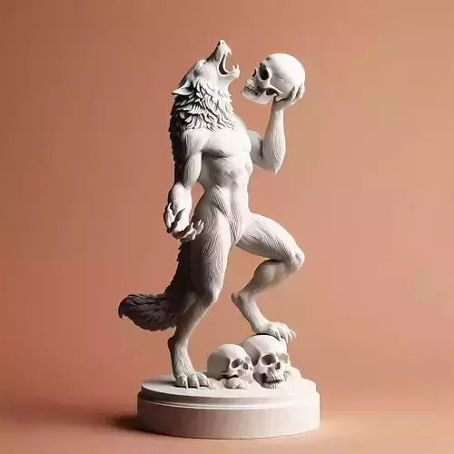 652  Ivory   Werewolf  Howling  with  Skull   3D Model