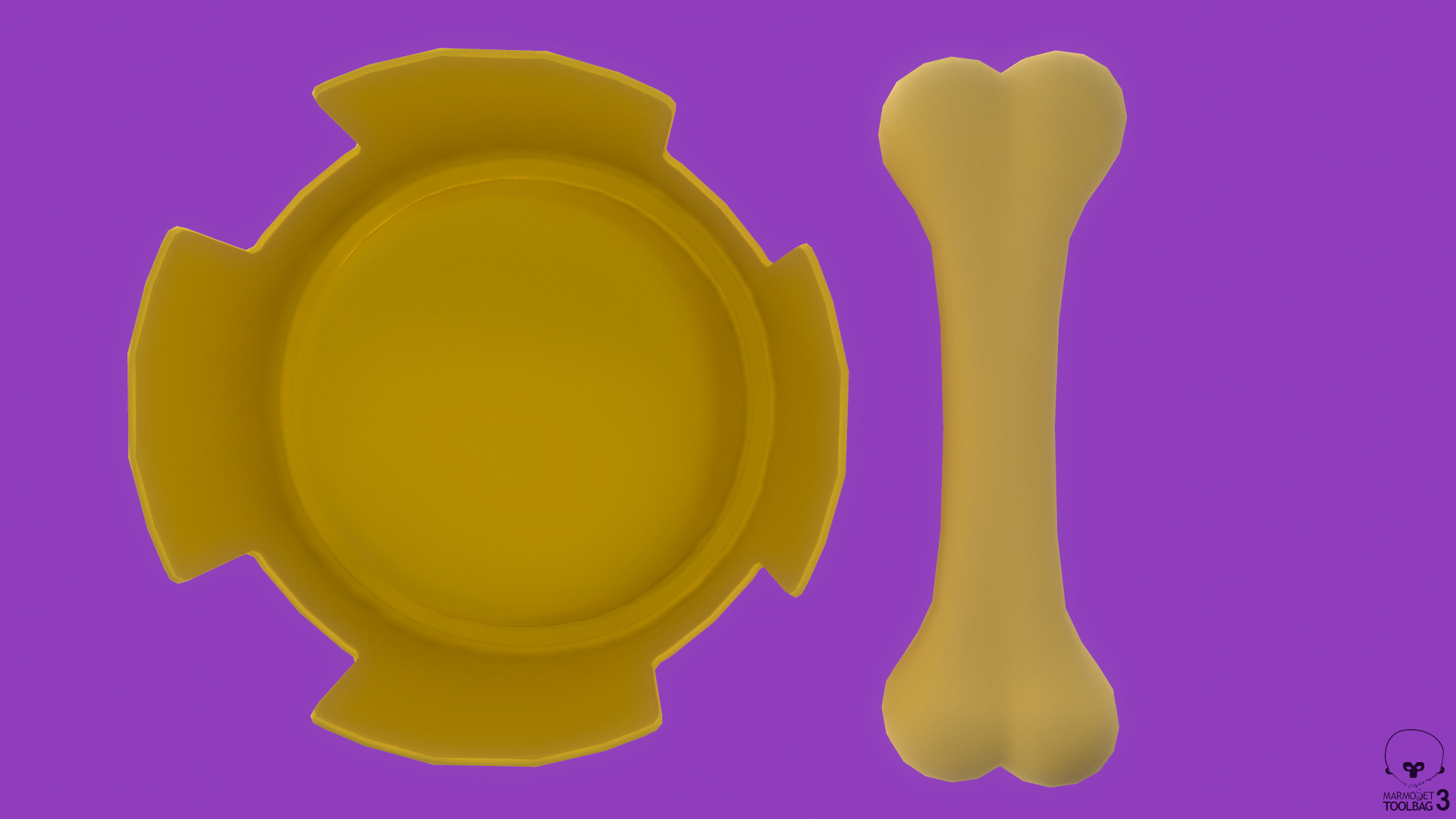 Stylized Yellow Pet Bowl and Bone Toy Free low-poly 3D model_3
