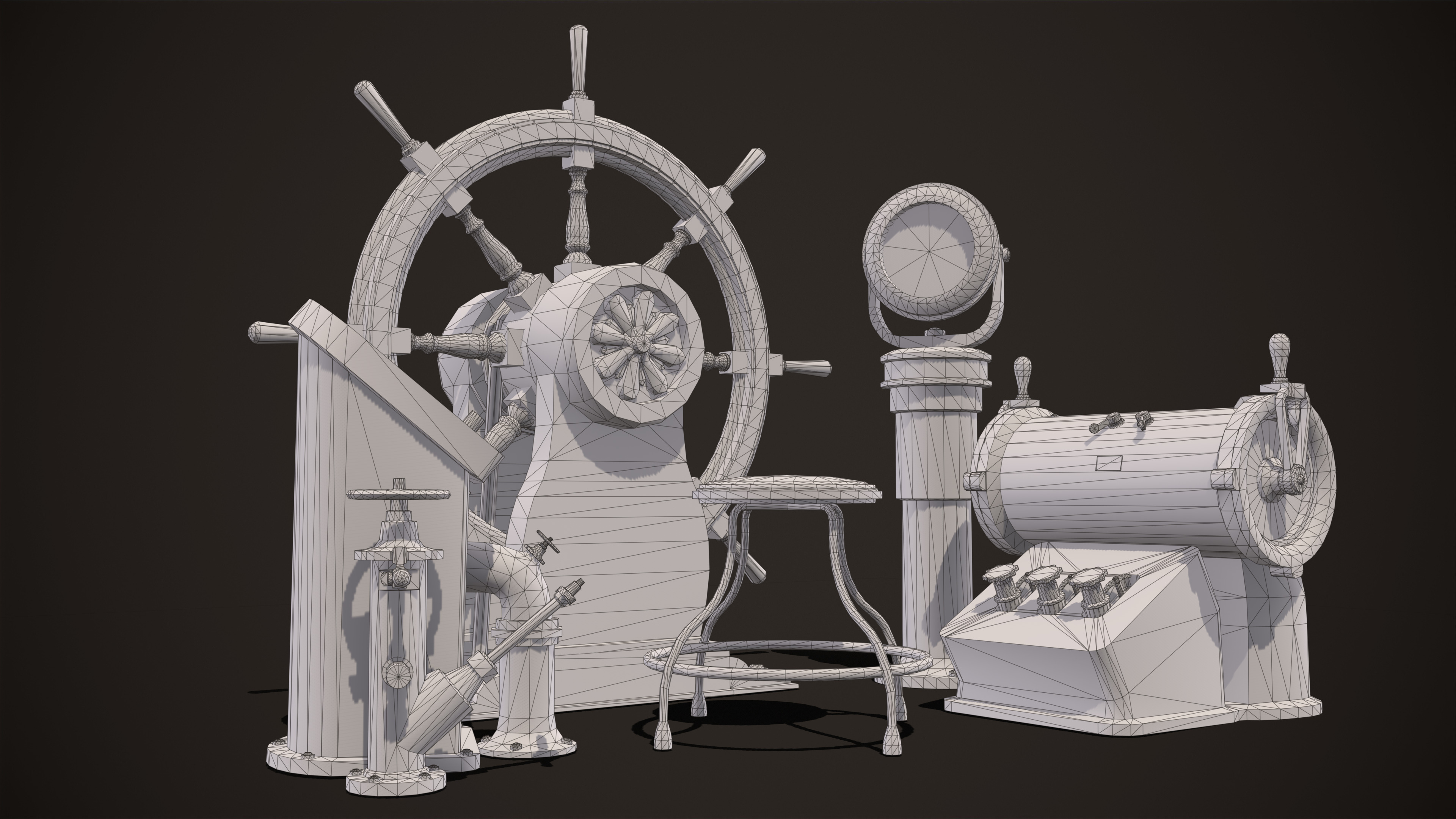 Boat Steering Wheel Low-poly 3D model_10