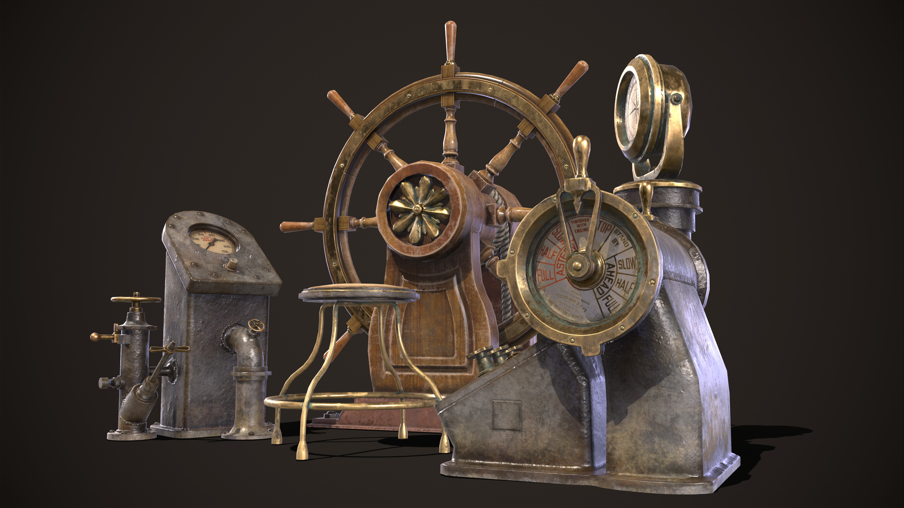 Boat Steering Wheel Low-poly 3D model_2