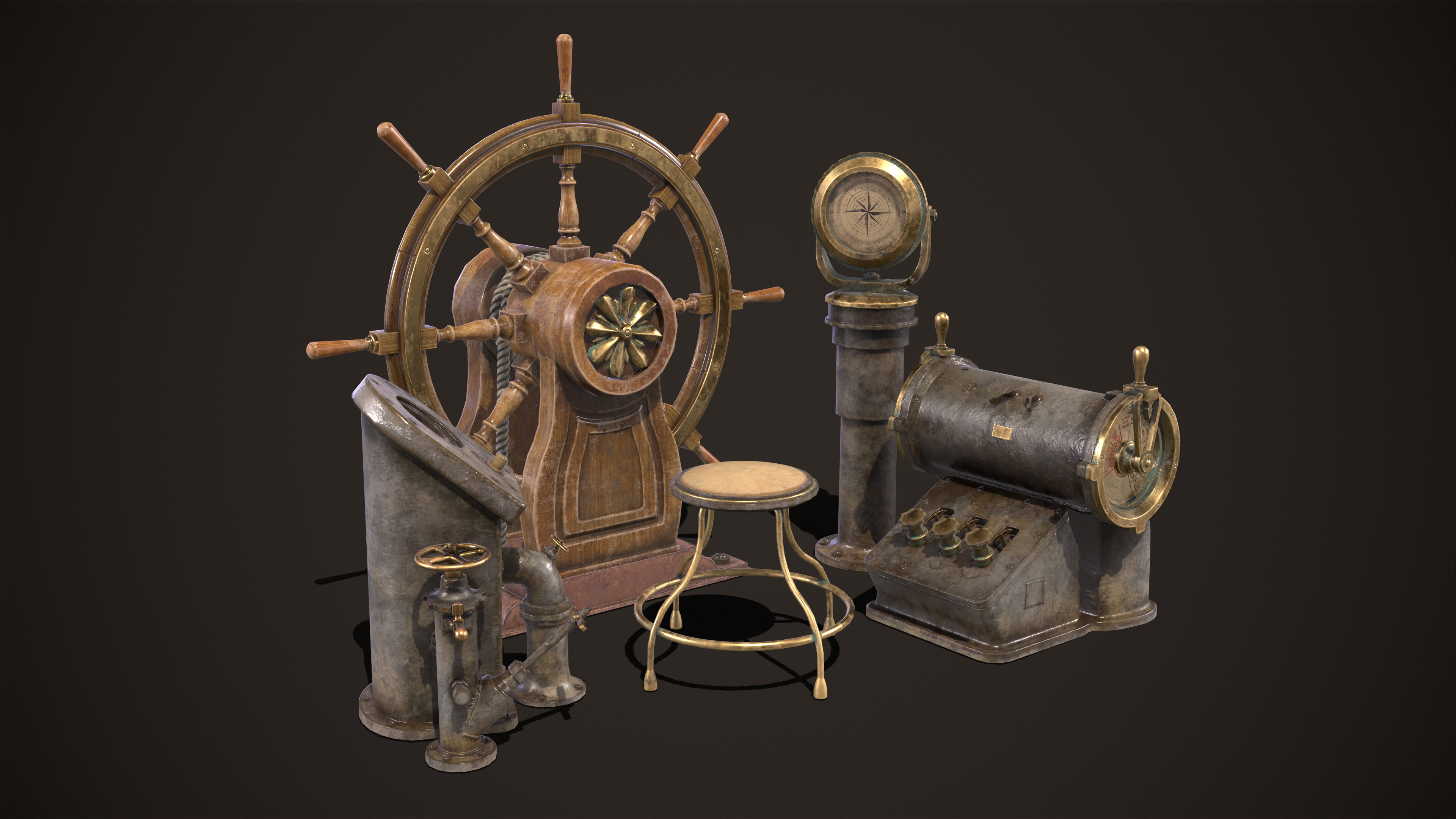 Boat Steering Wheel Low-poly 3D model_6