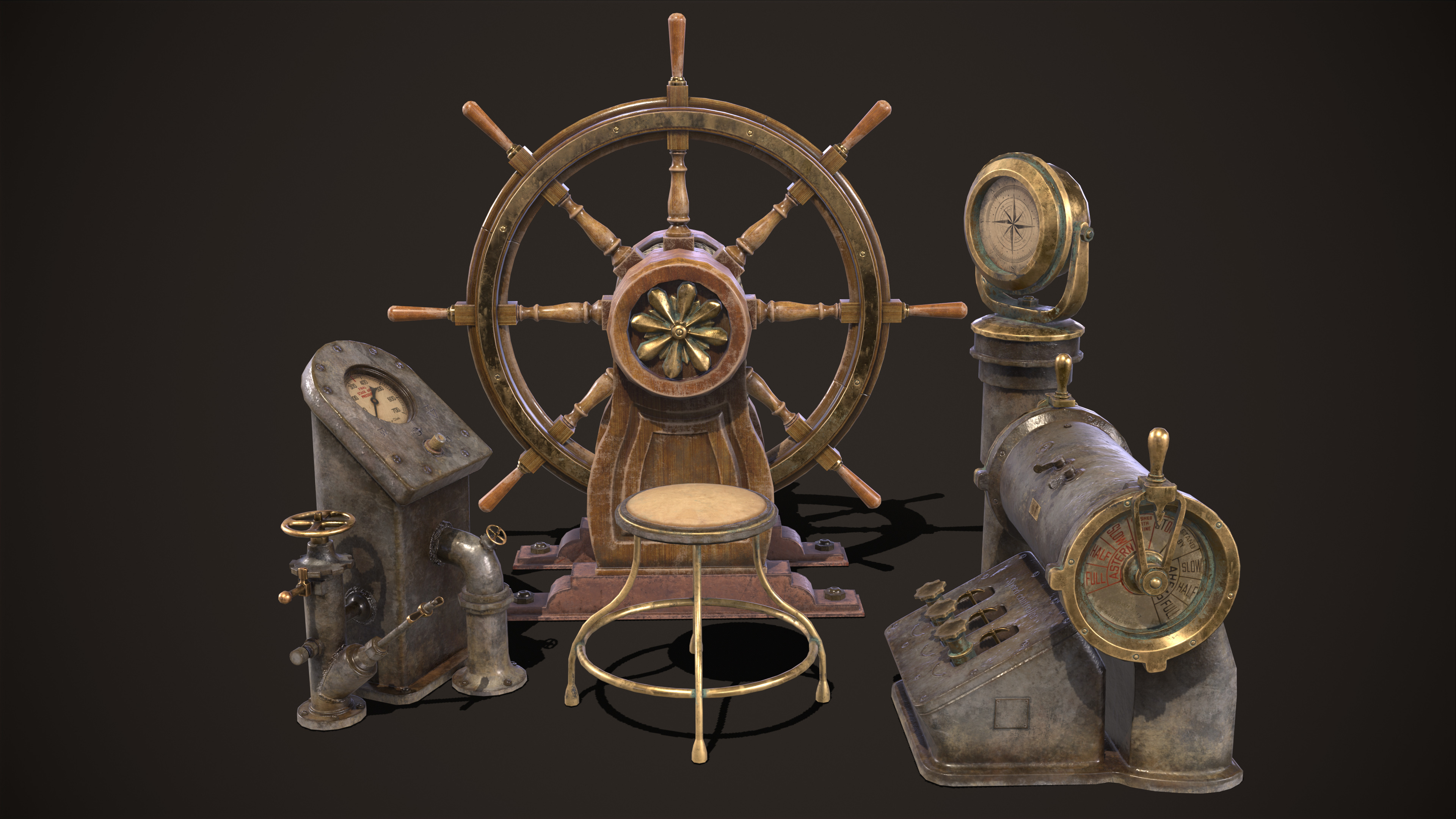 Boat Steering Wheel Low-poly 3D model_1