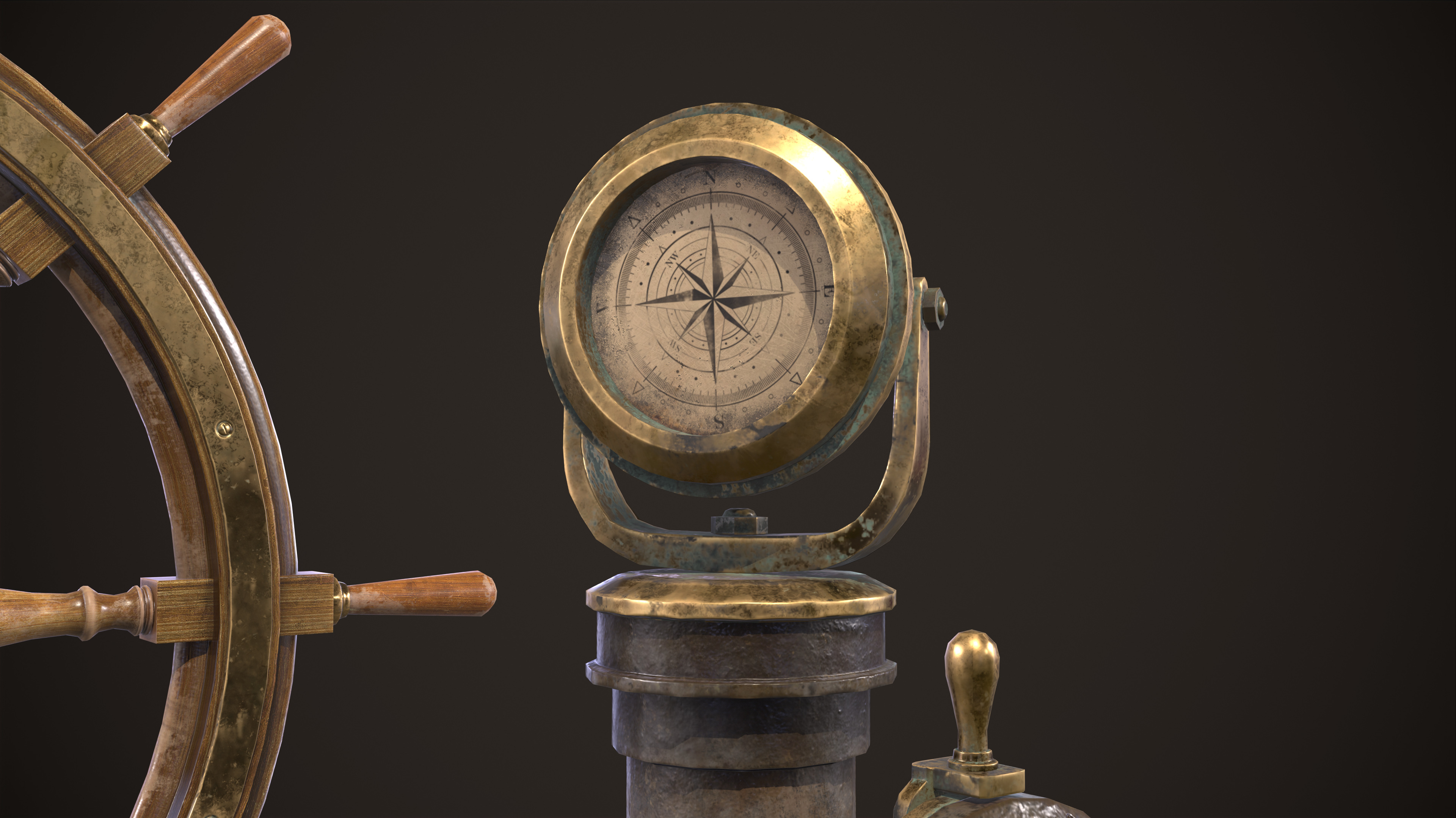 Boat Steering Wheel Low-poly 3D model_9