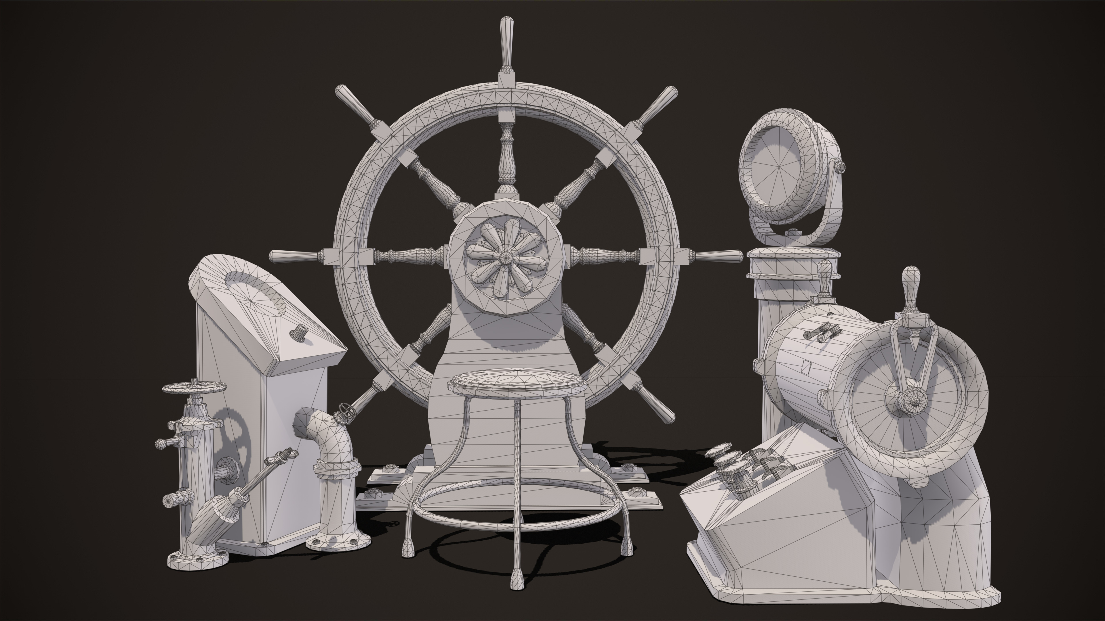 Boat Steering Wheel Low-poly 3D model_13