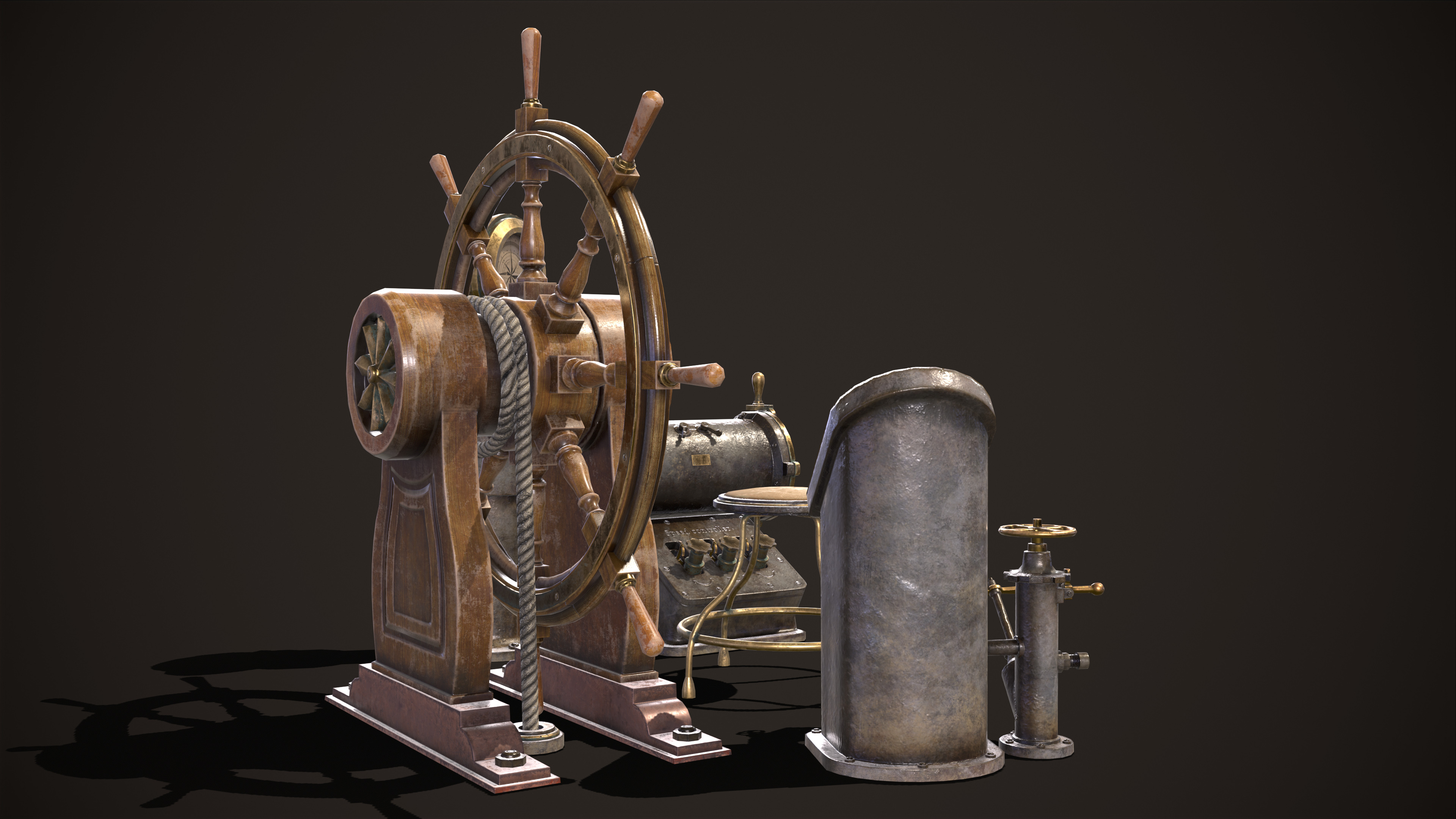 Boat Steering Wheel Low-poly 3D model_5