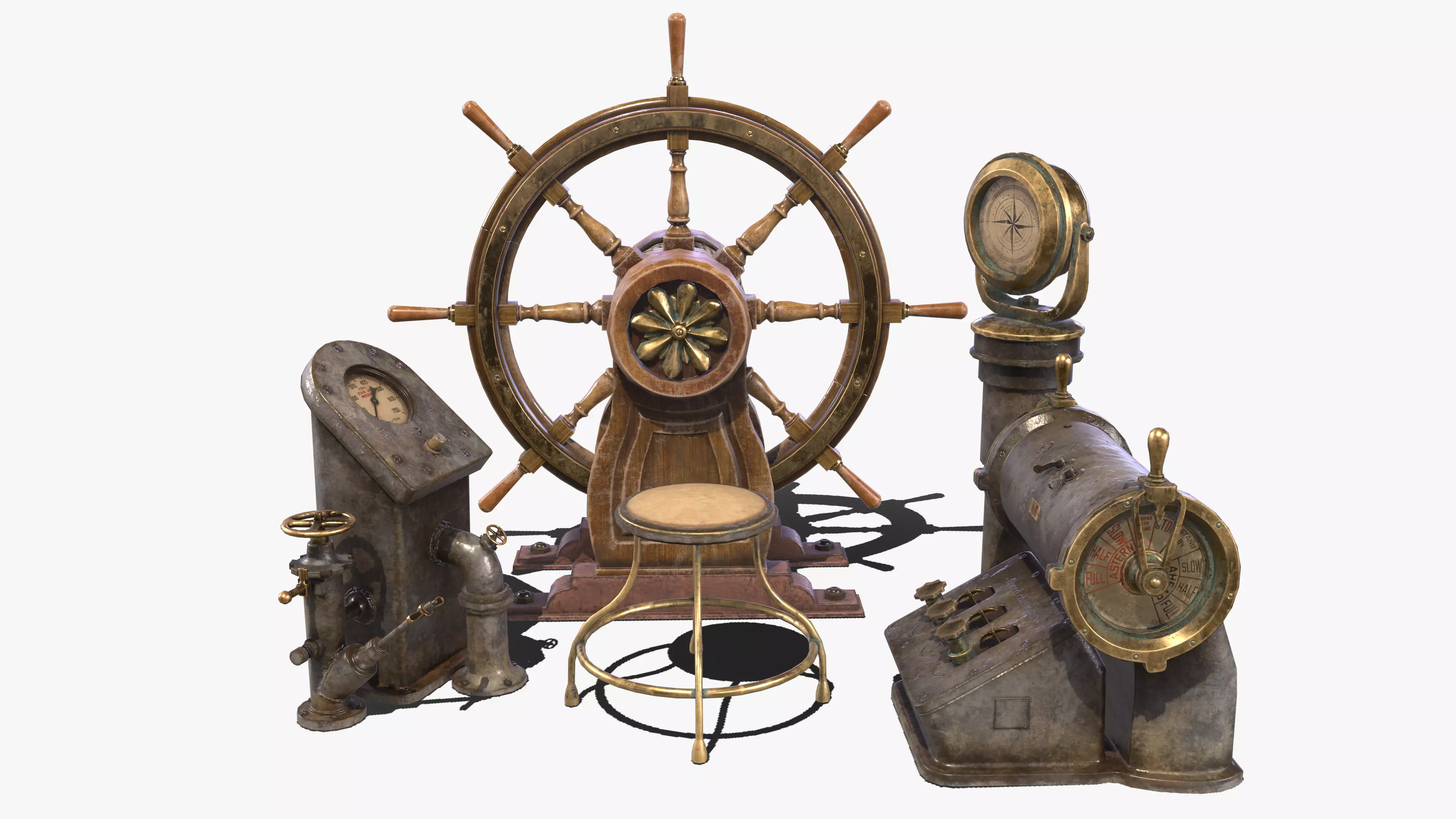 Boat Steering Wheel Low-poly 3D model_0