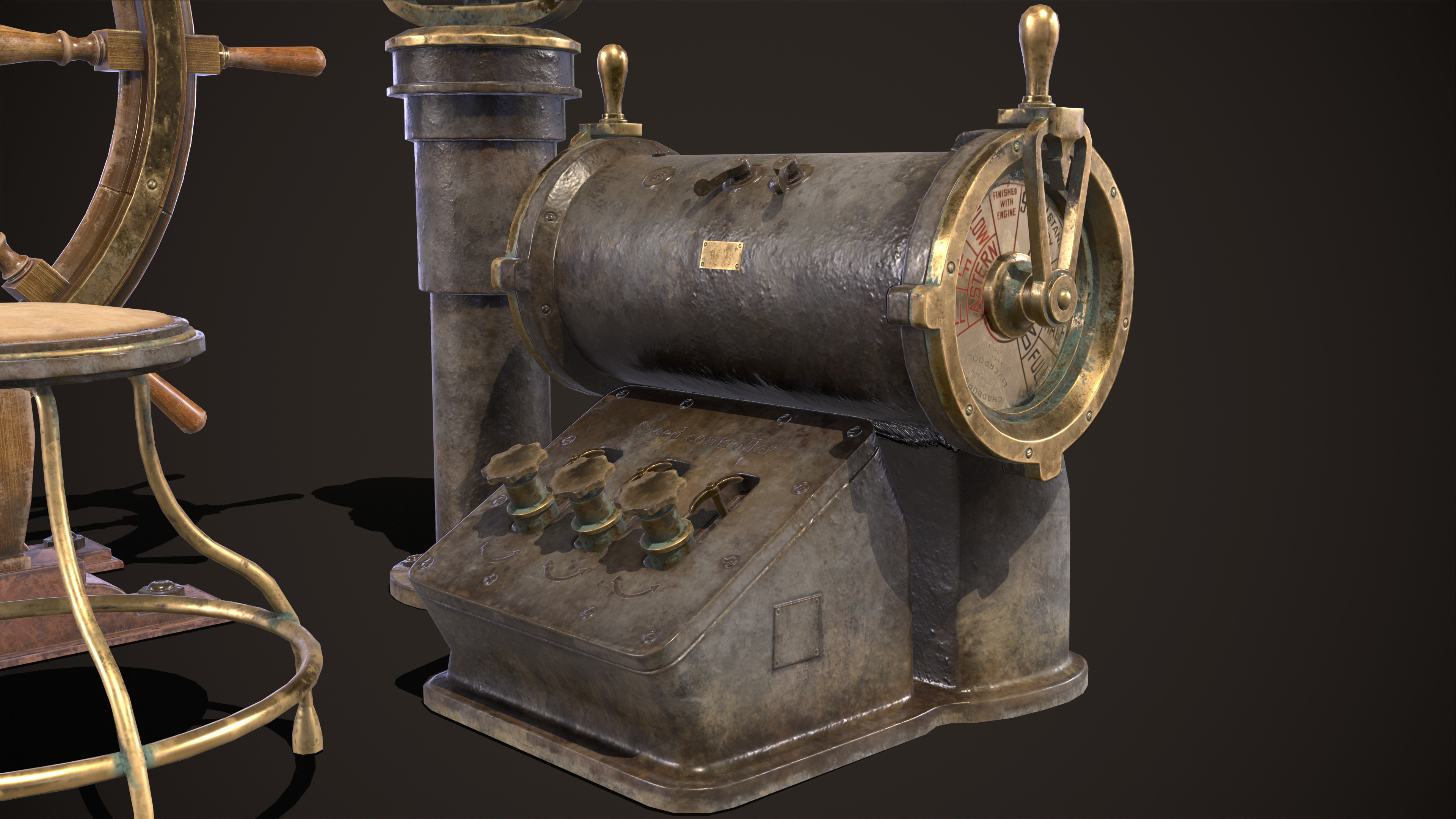 Boat Steering Wheel Low-poly 3D model_7