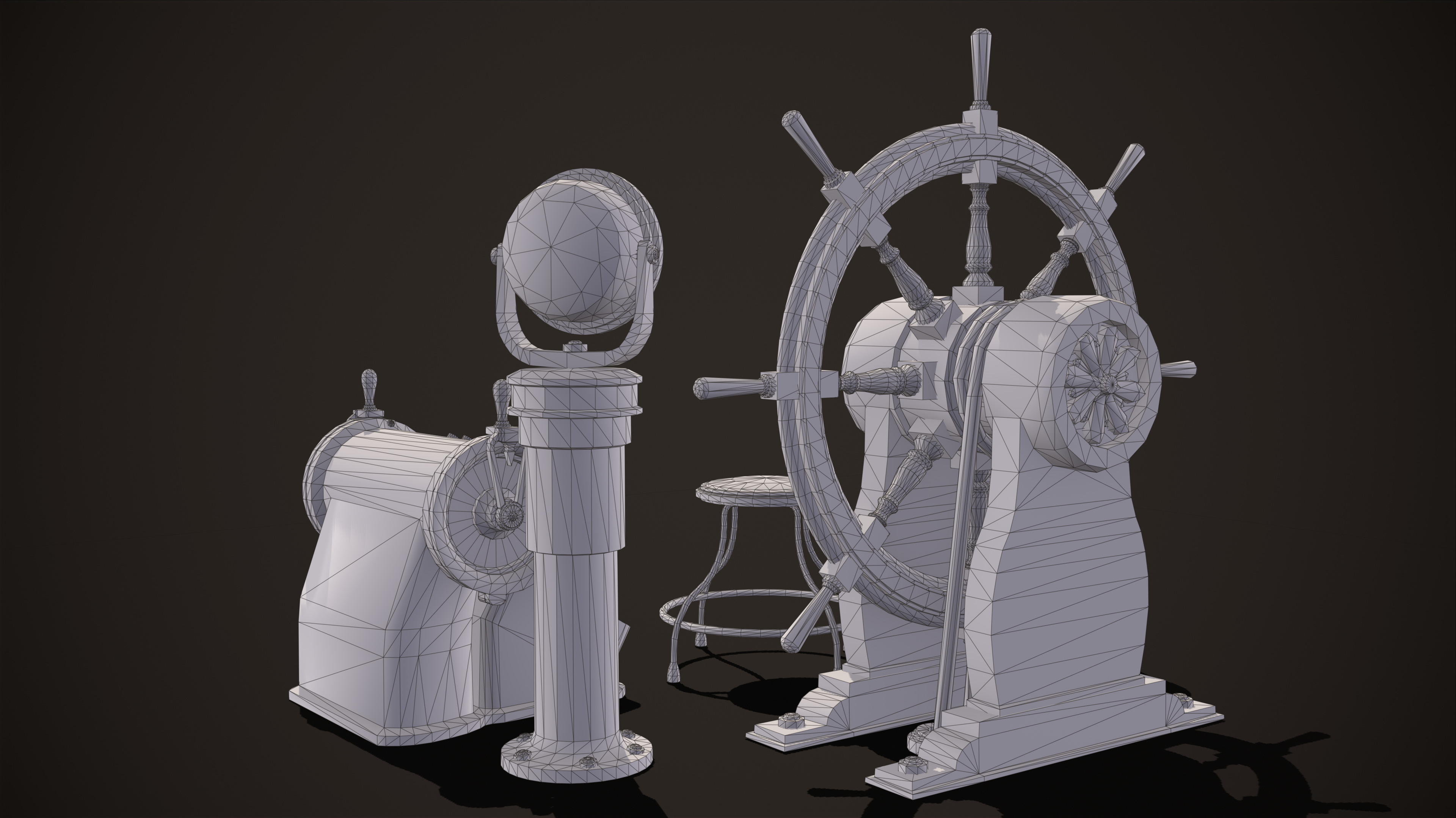 Boat Steering Wheel Low-poly 3D model_12