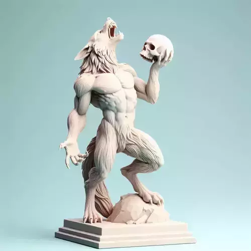 653  Ivory    Werewolf   Howling  with  Skull    3D Model