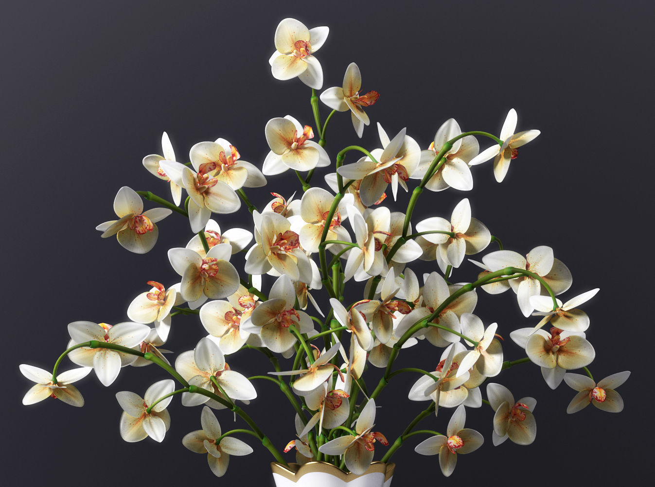 Orchid orchids in gold vase 3D model_1