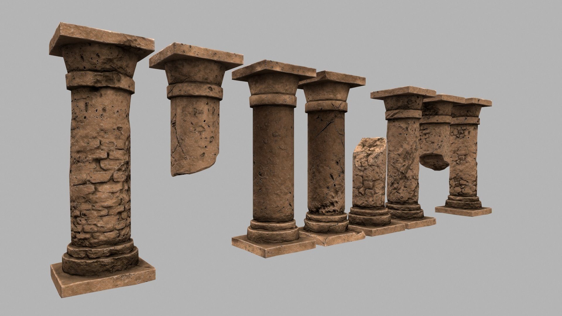 pillar set 5 of old stone pillars Low-poly 3D model_1