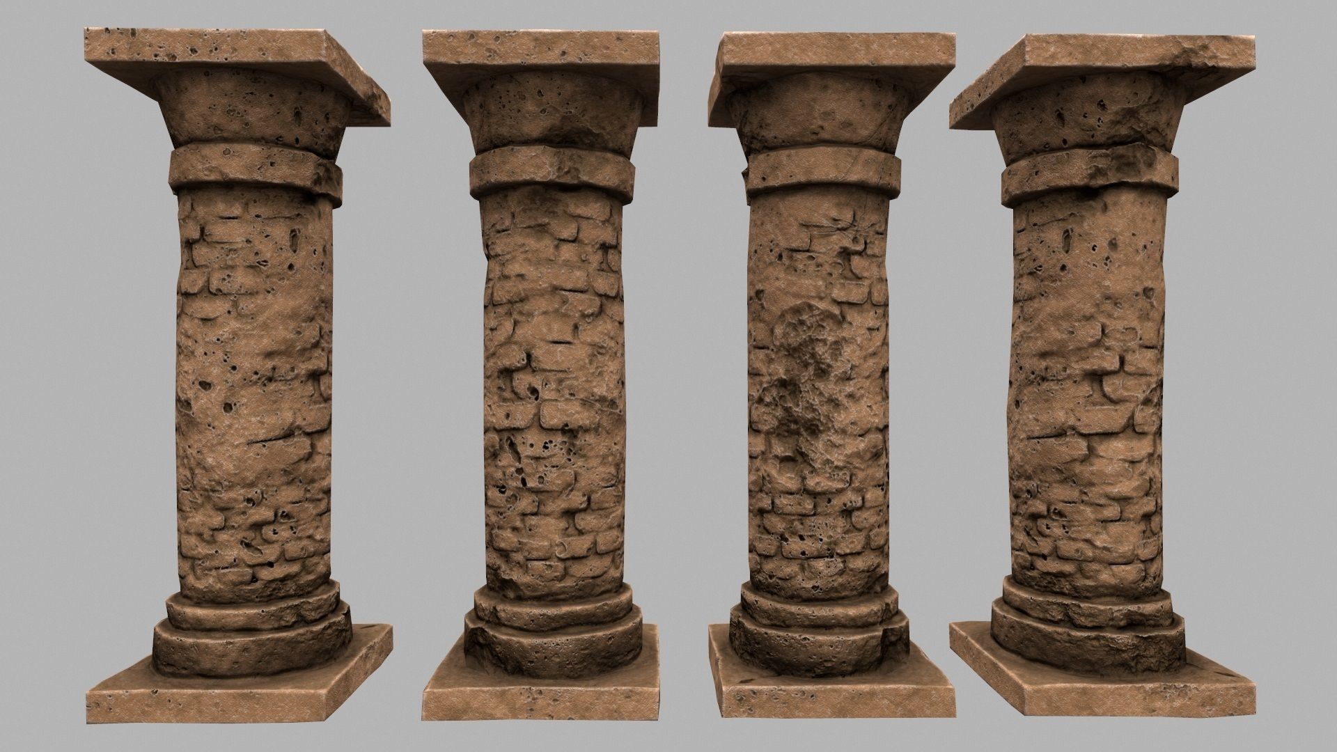 pillar set 5 of old stone pillars Low-poly 3D model_9