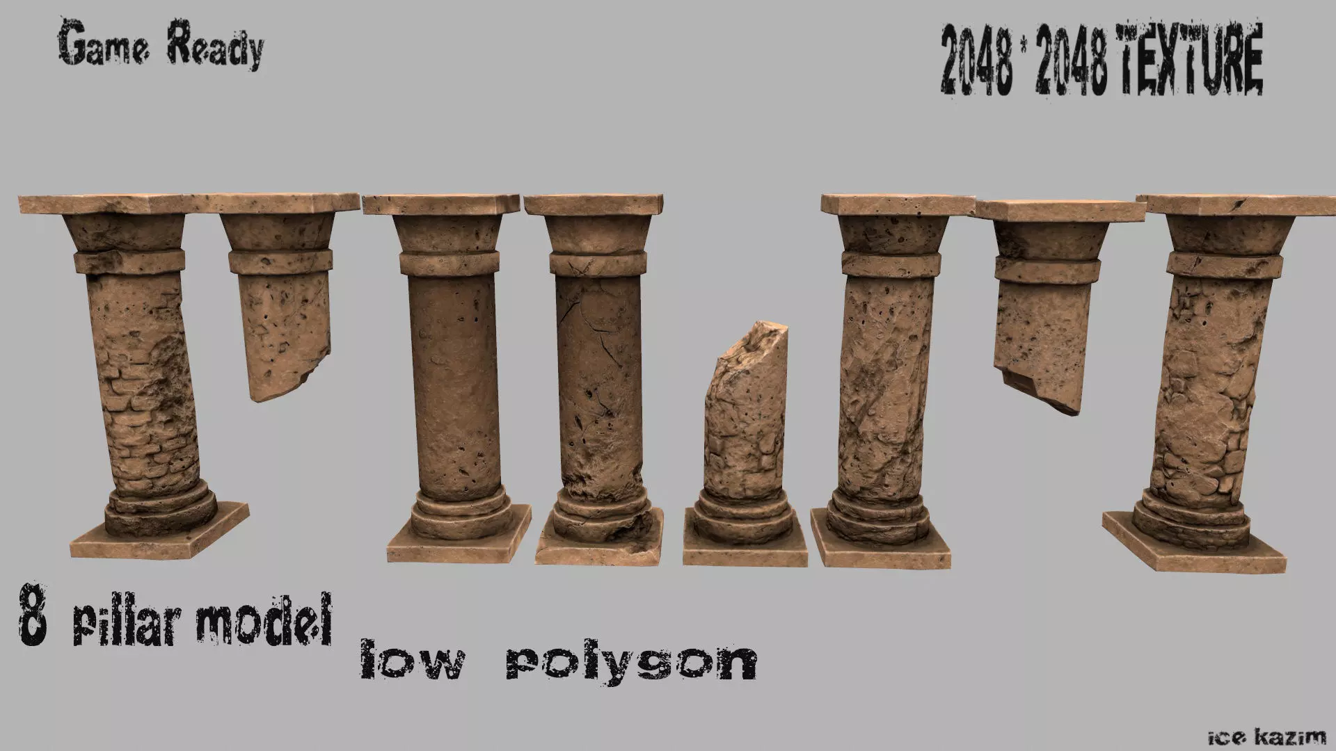 pillar set 5 of old stone pillars Low-poly 3D model_0