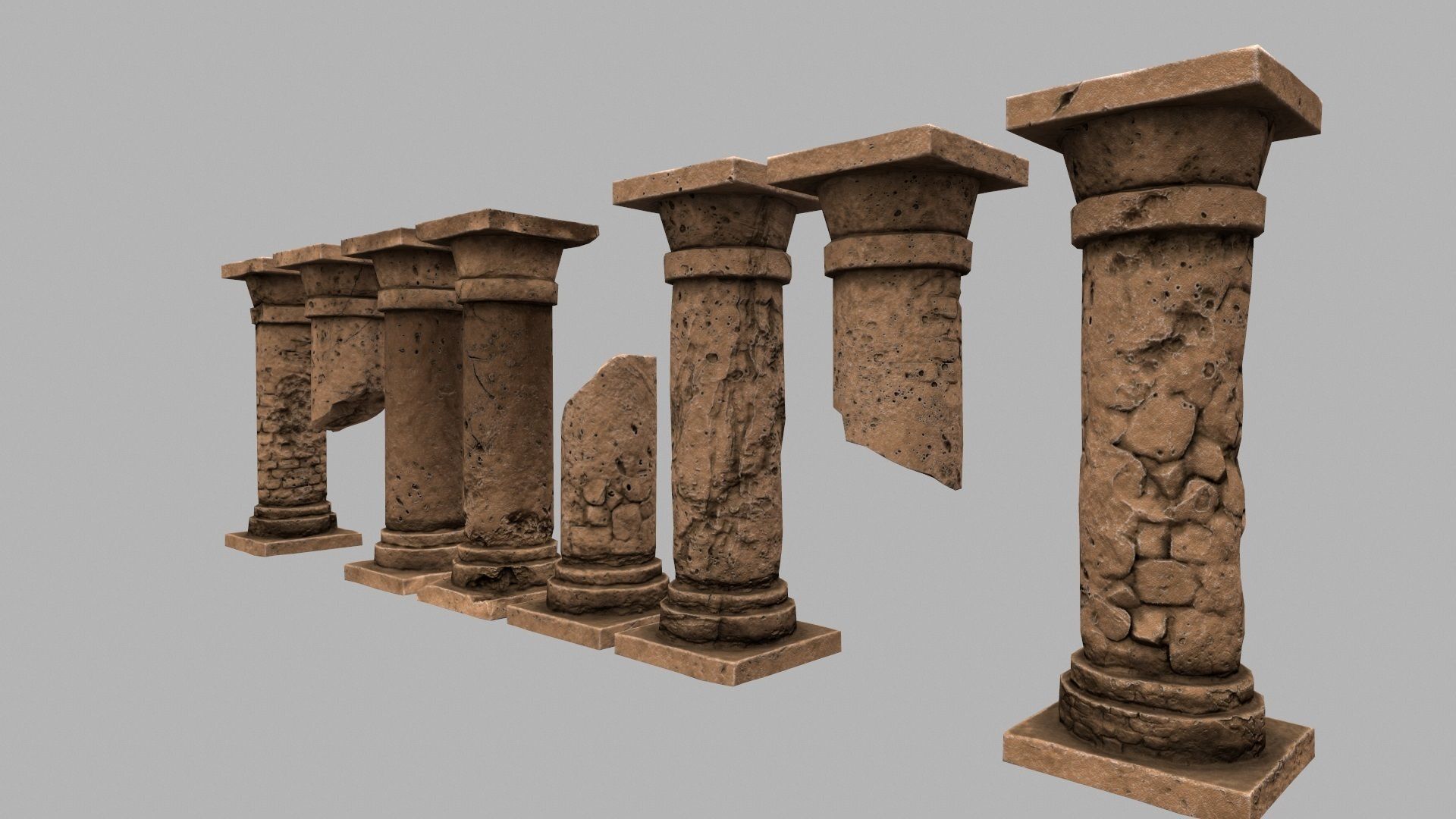 pillar set 5 of old stone pillars Low-poly 3D model_2