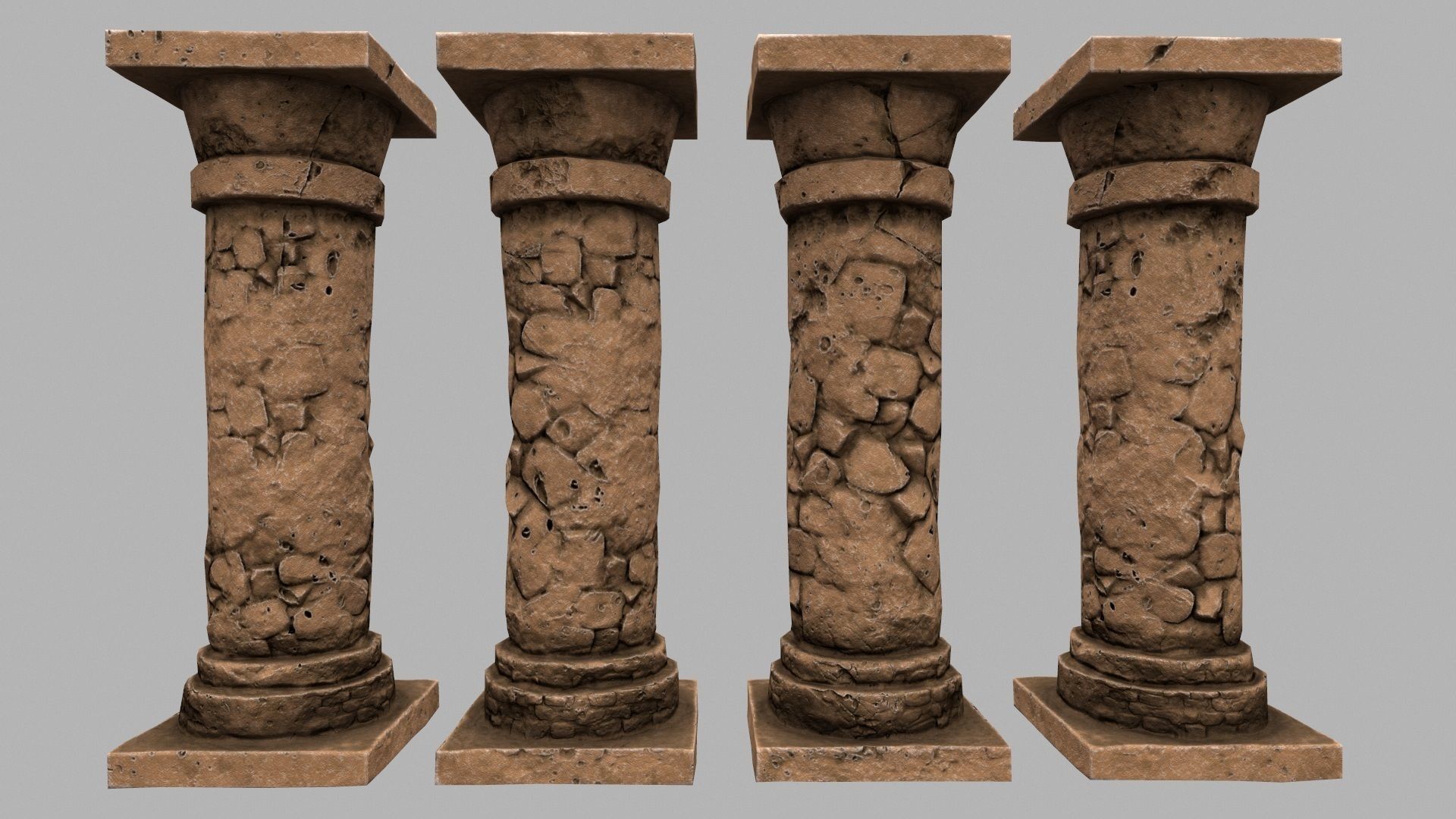 pillar set 5 of old stone pillars Low-poly 3D model_3