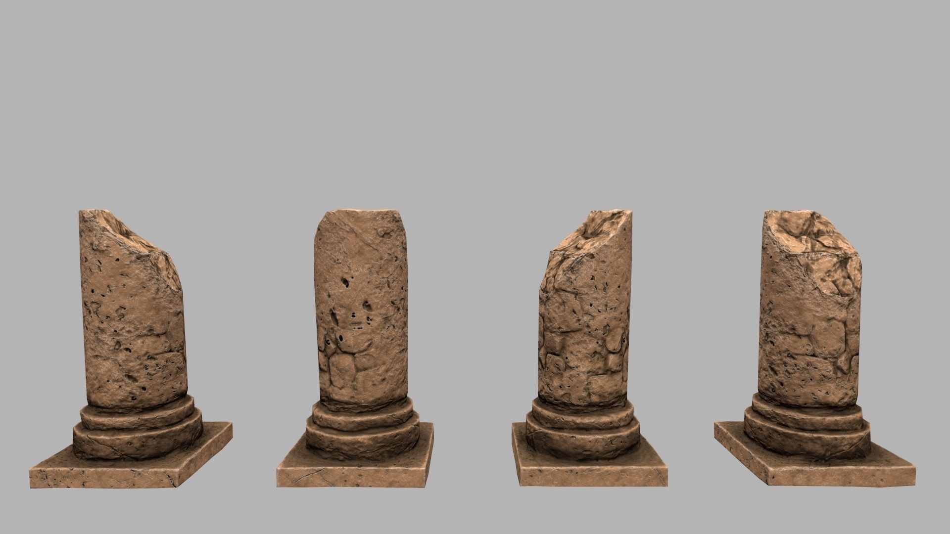pillar set 5 of old stone pillars Low-poly 3D model_4