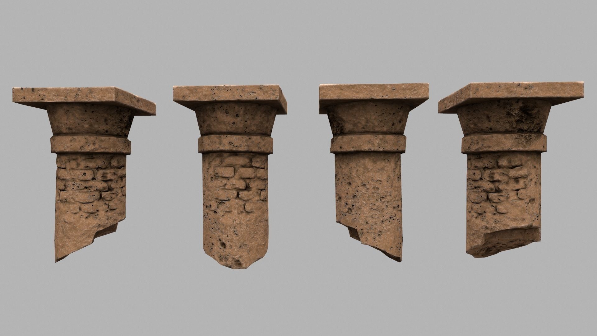 pillar set 5 of old stone pillars Low-poly 3D model_8