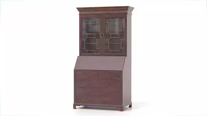 Antique Secretary Hutch Cabinet Low-poly 3D model
