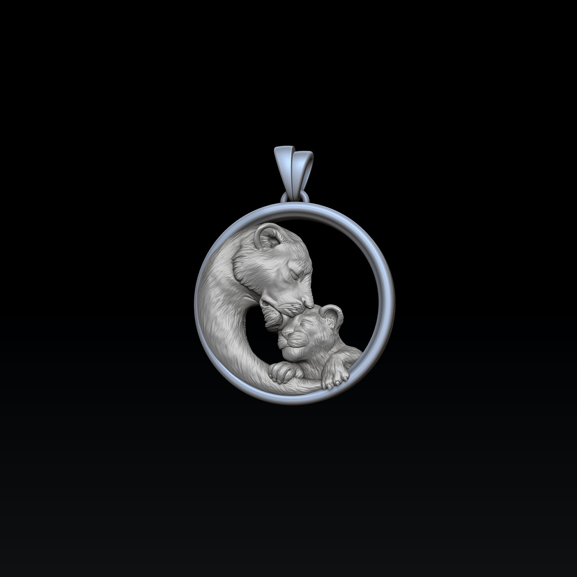 Lioness With Cub Pendant 3D print model_2