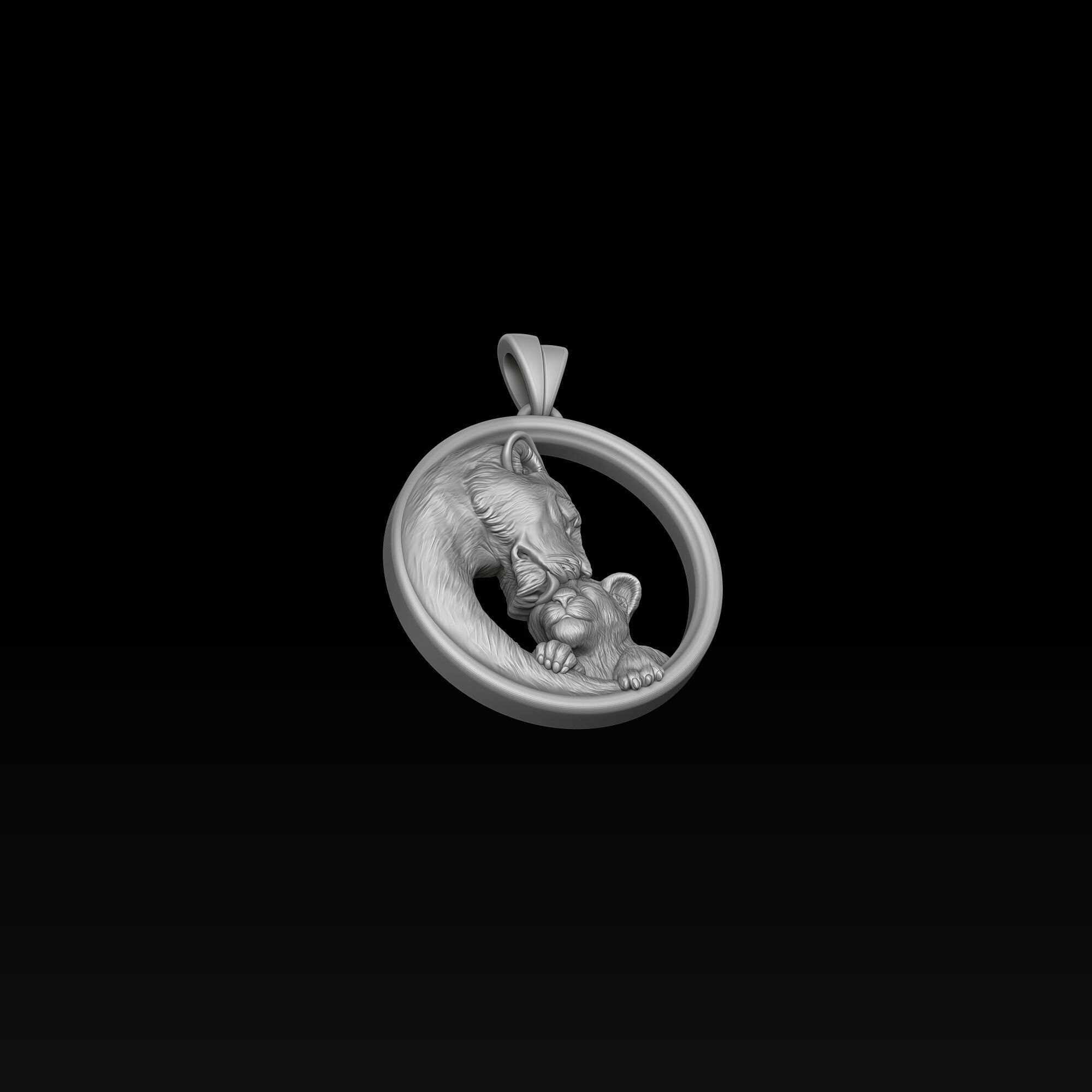 Lioness With Cub Pendant 3D print model_5