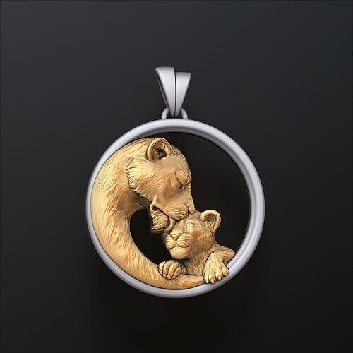 Lioness With Cub Pendant 3D print model