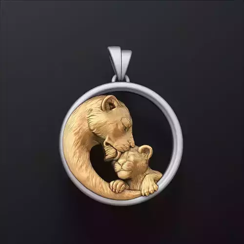 Lioness With Cub Pendant