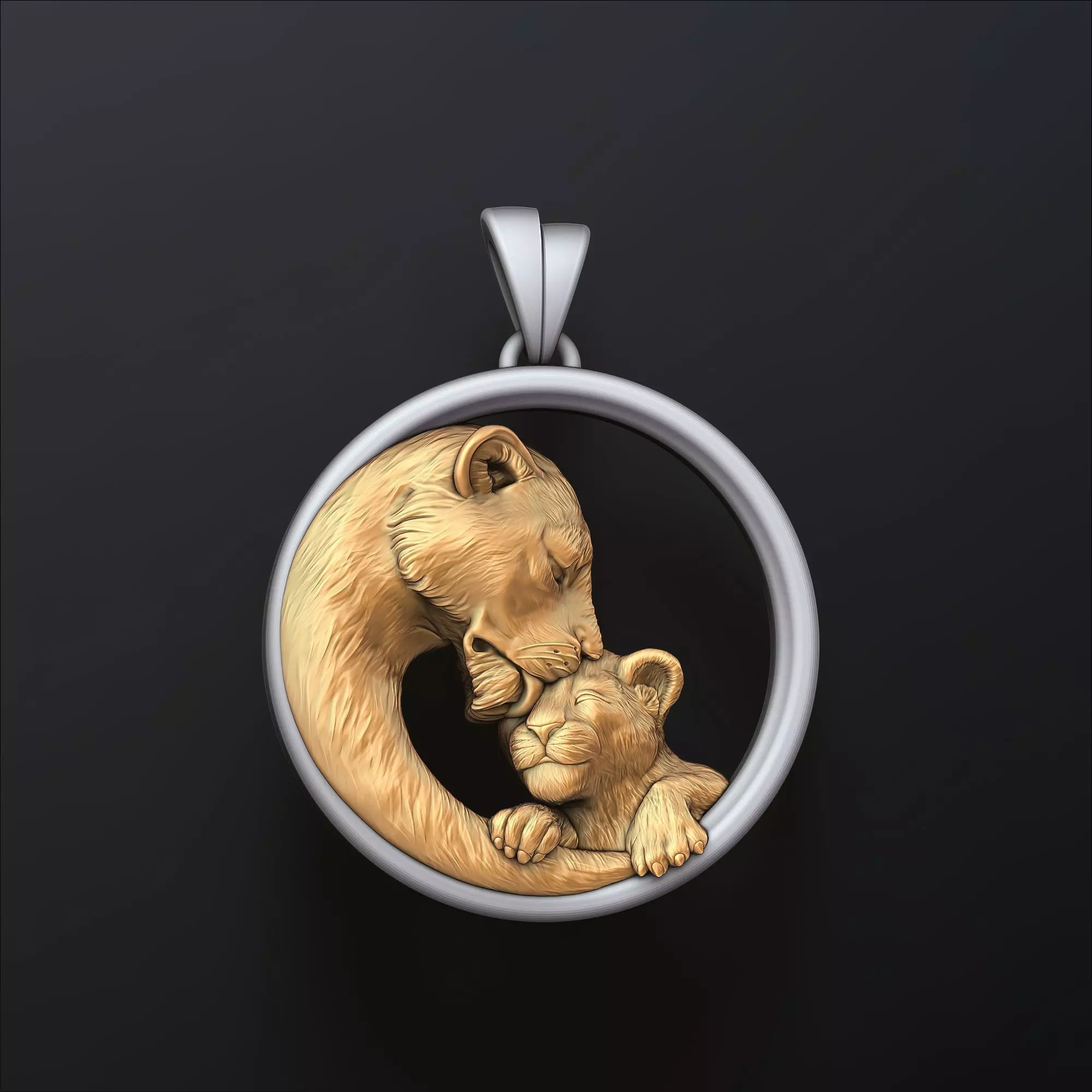 Lioness With Cub Pendant 3D print model_0