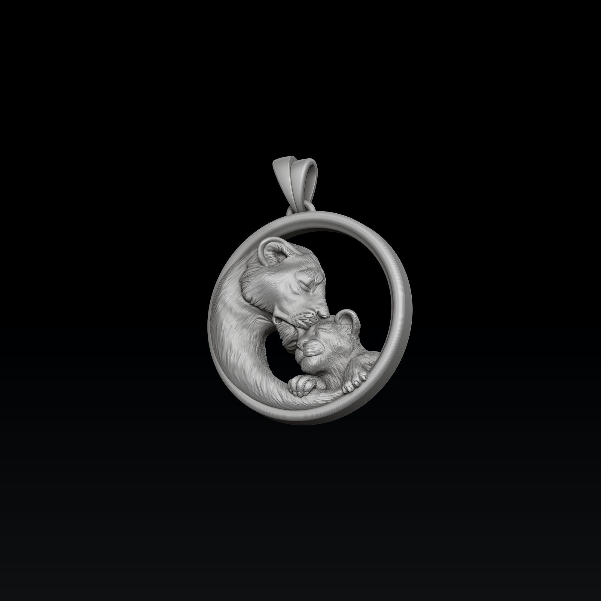 Lioness With Cub Pendant 3D print model_1