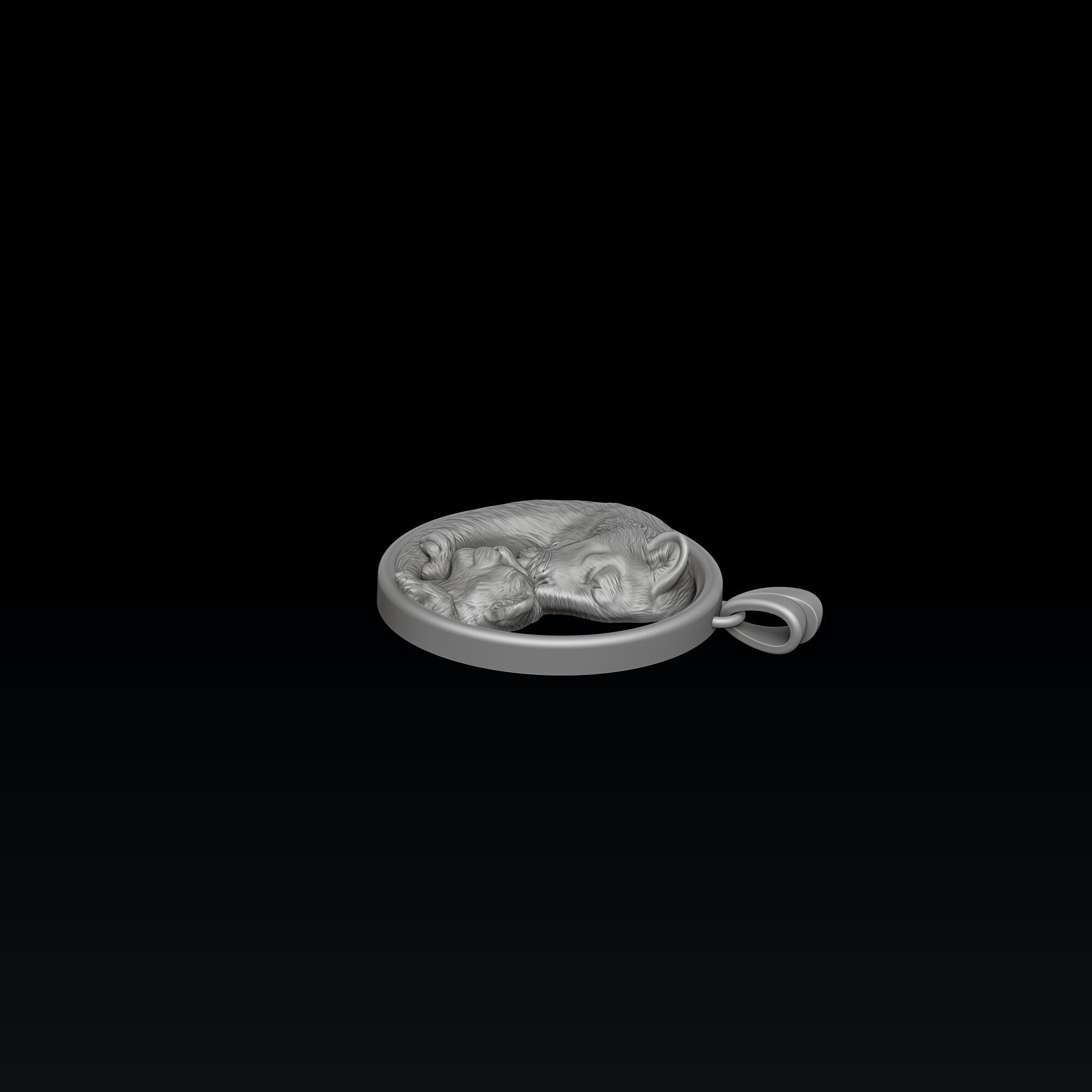 Lioness With Cub Pendant 3D print model_4