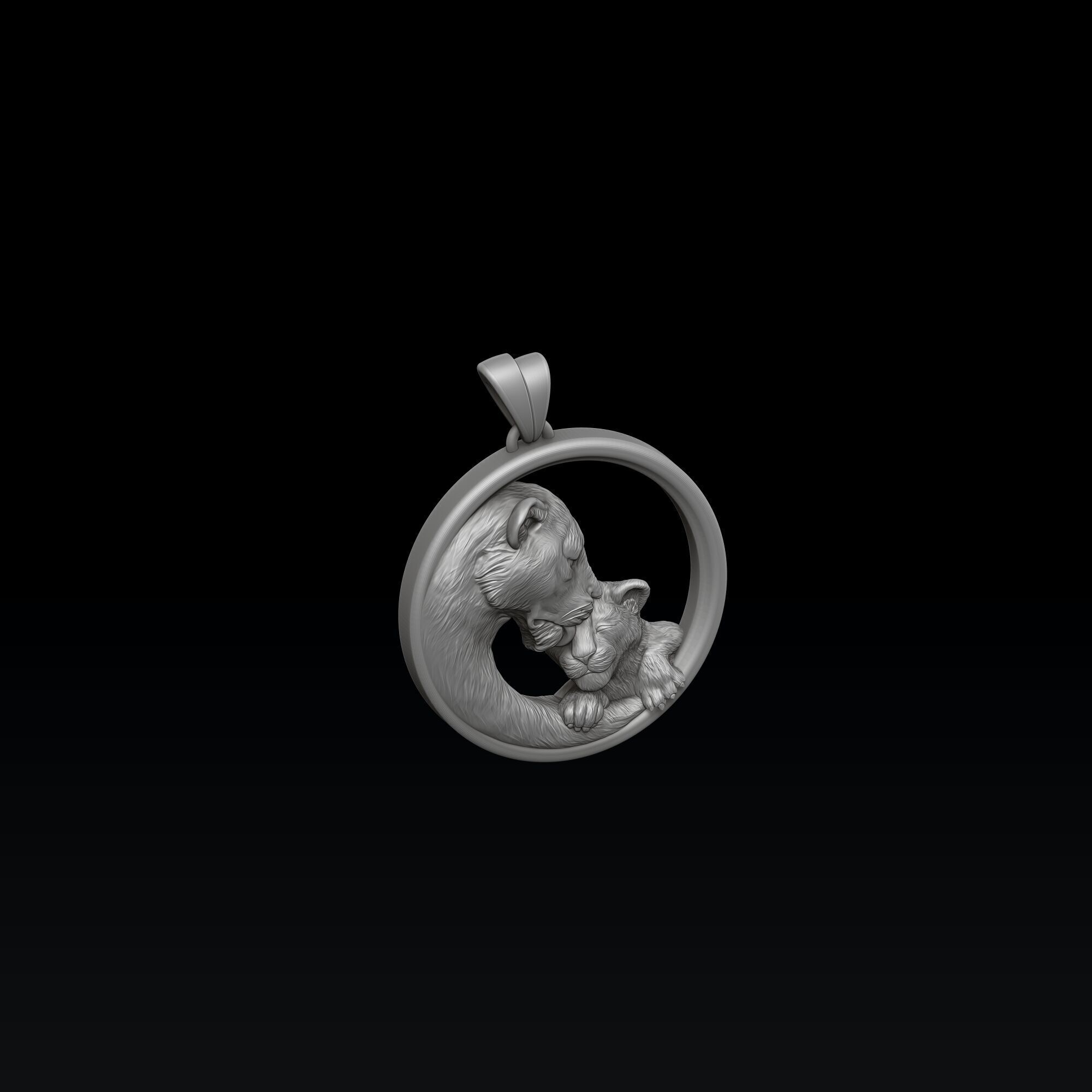 Lioness With Cub Pendant 3D print model_6