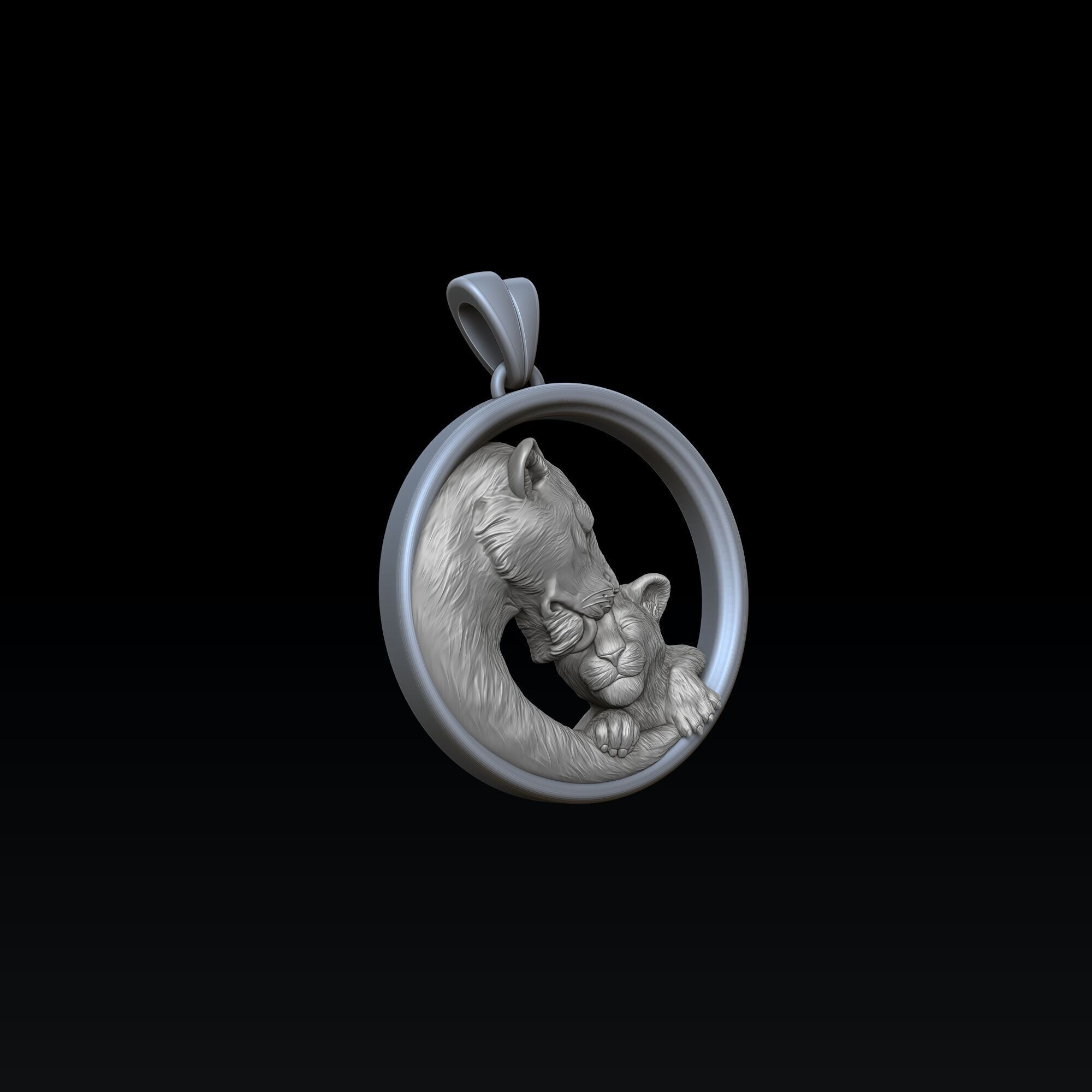 Lioness With Cub Pendant 3D print model_7