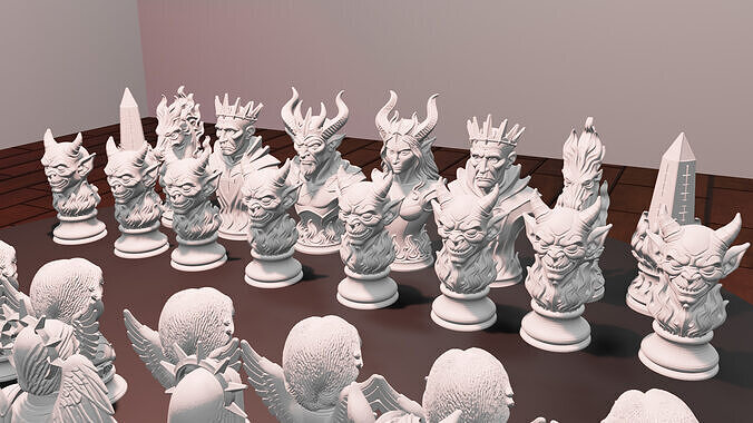 Infernal vs Celestial Chess Set 3D print model