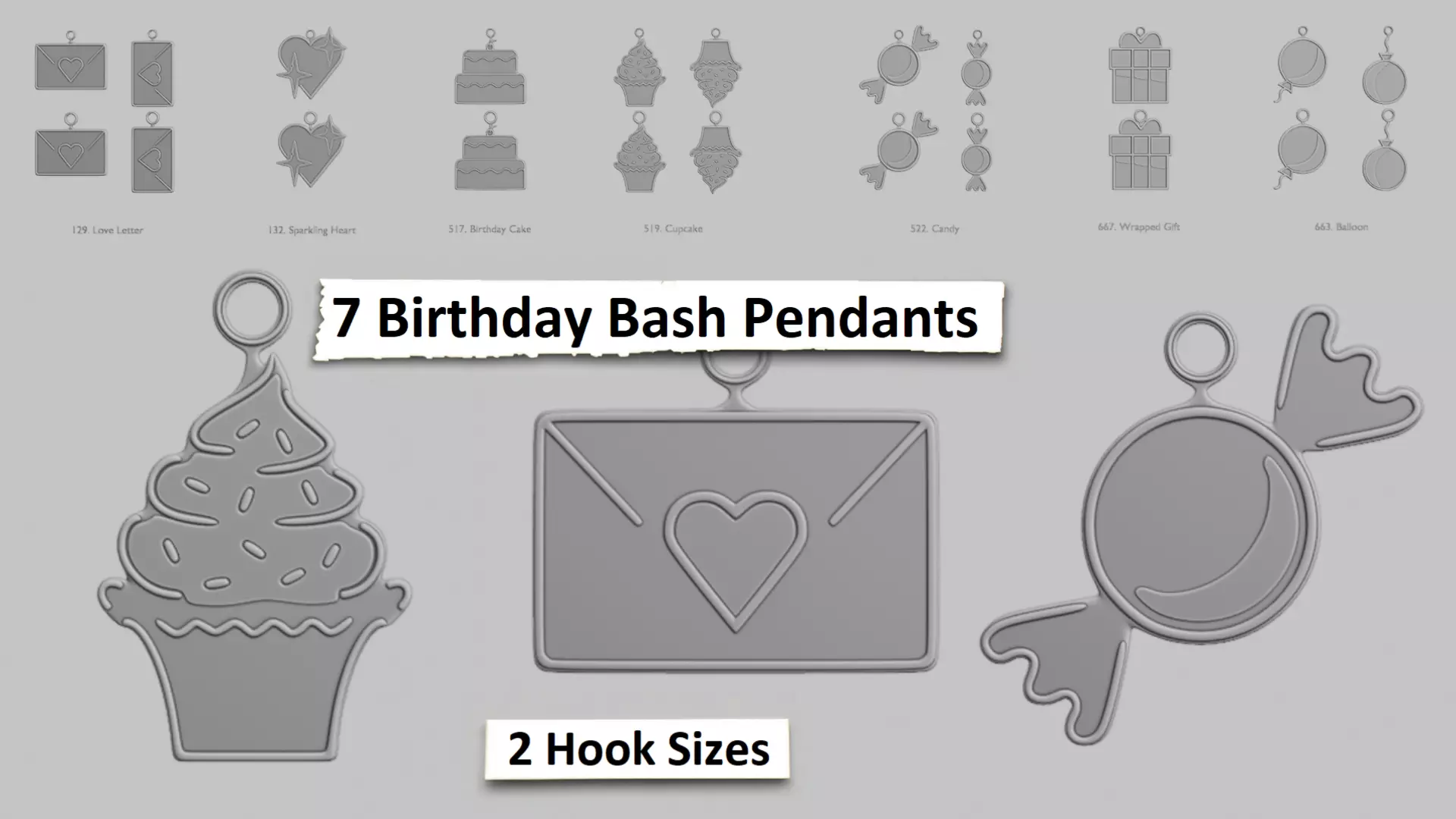 Birthday Bash Mini Printable Pendant Set 3D print model