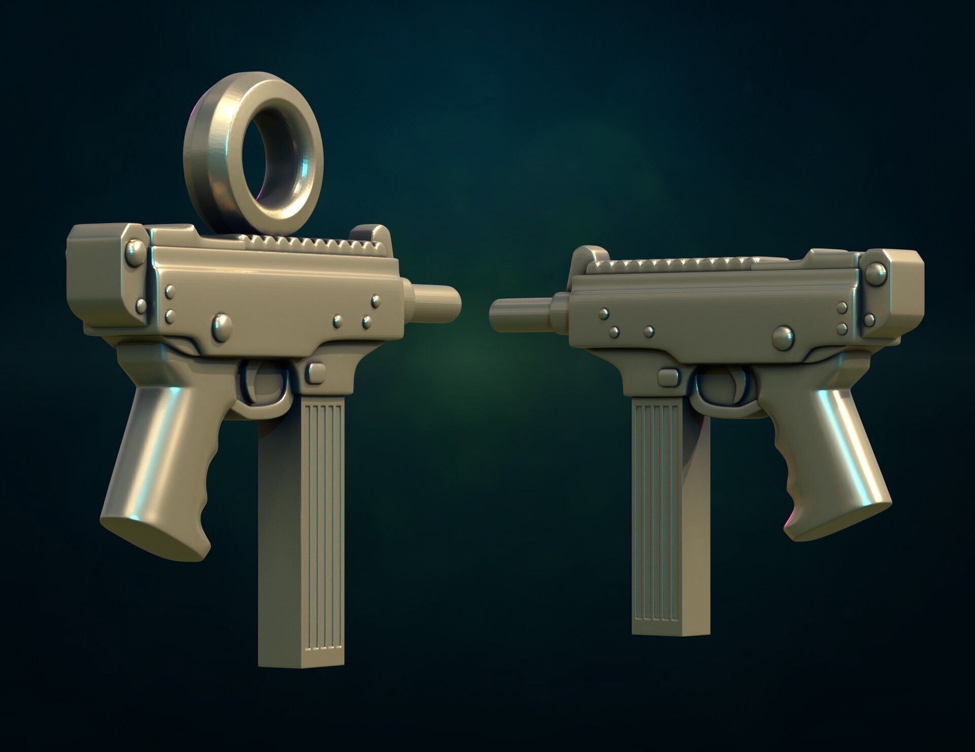 Gun II and pendant 3D print model_3